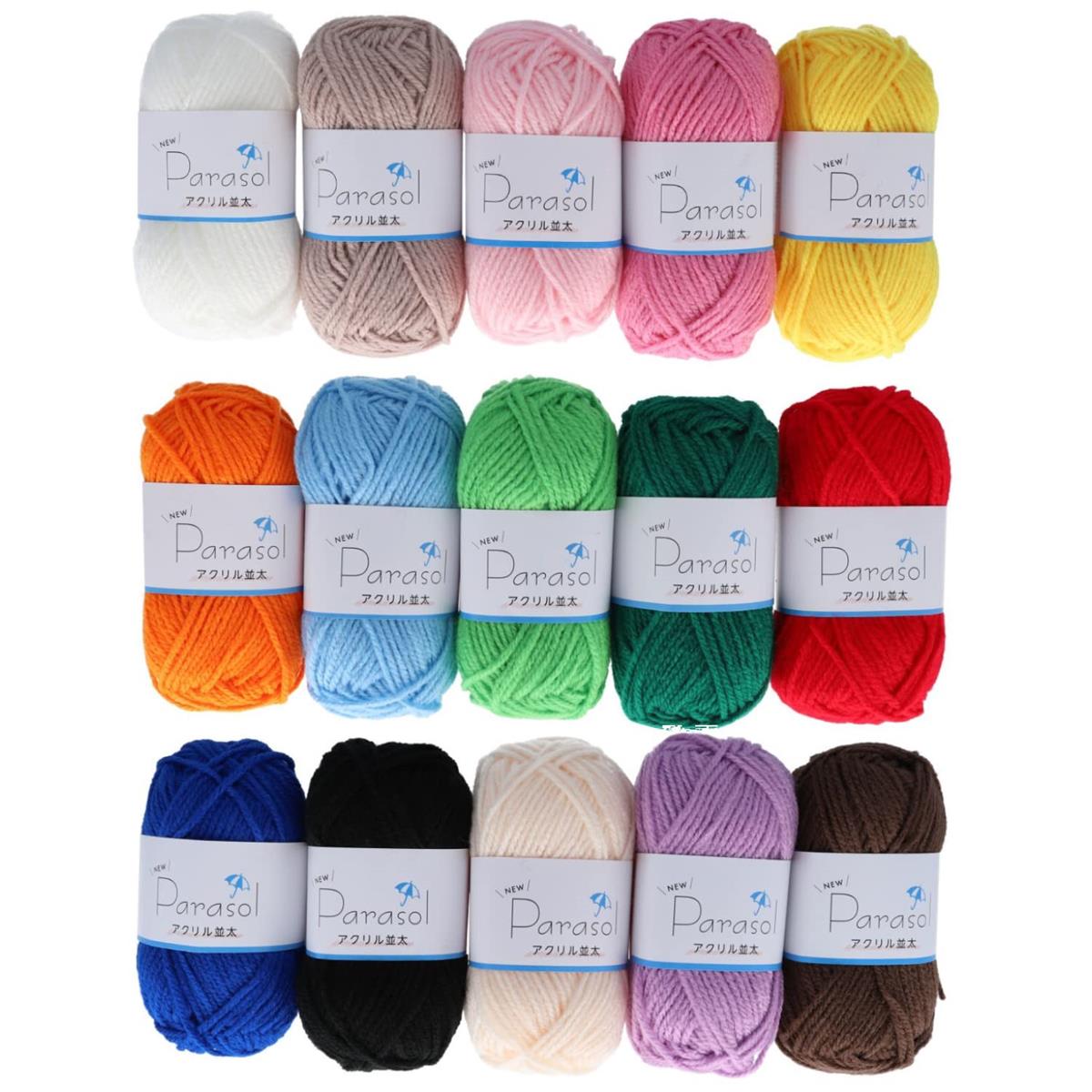 横田(Yokota) 毛糸 パラソル アクリル 並太 単色 15色セット 15玉入り 6900-15