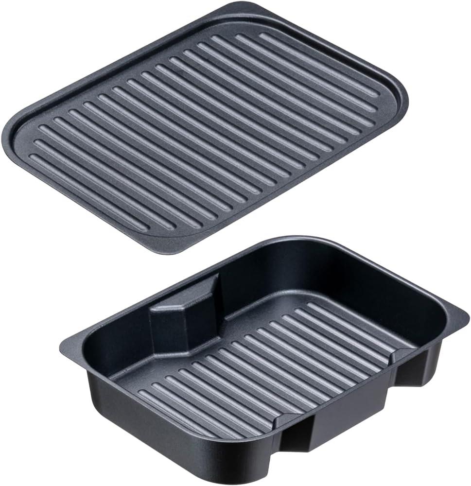 イシガキ グリルパン ブラック 約幅18×奥行24.5 グリル名人+ 深型プレート 波型プレート セット レ シピ付き オーブントースター 魚焼きグリル 食洗器 対応可能 4208