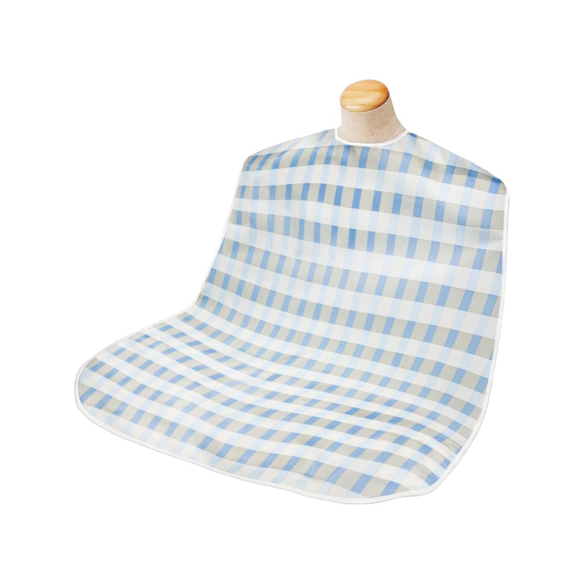 竹虎 【食事用エプロン】 ソフラピレンエプロン ボーダーチェックロング ブルー