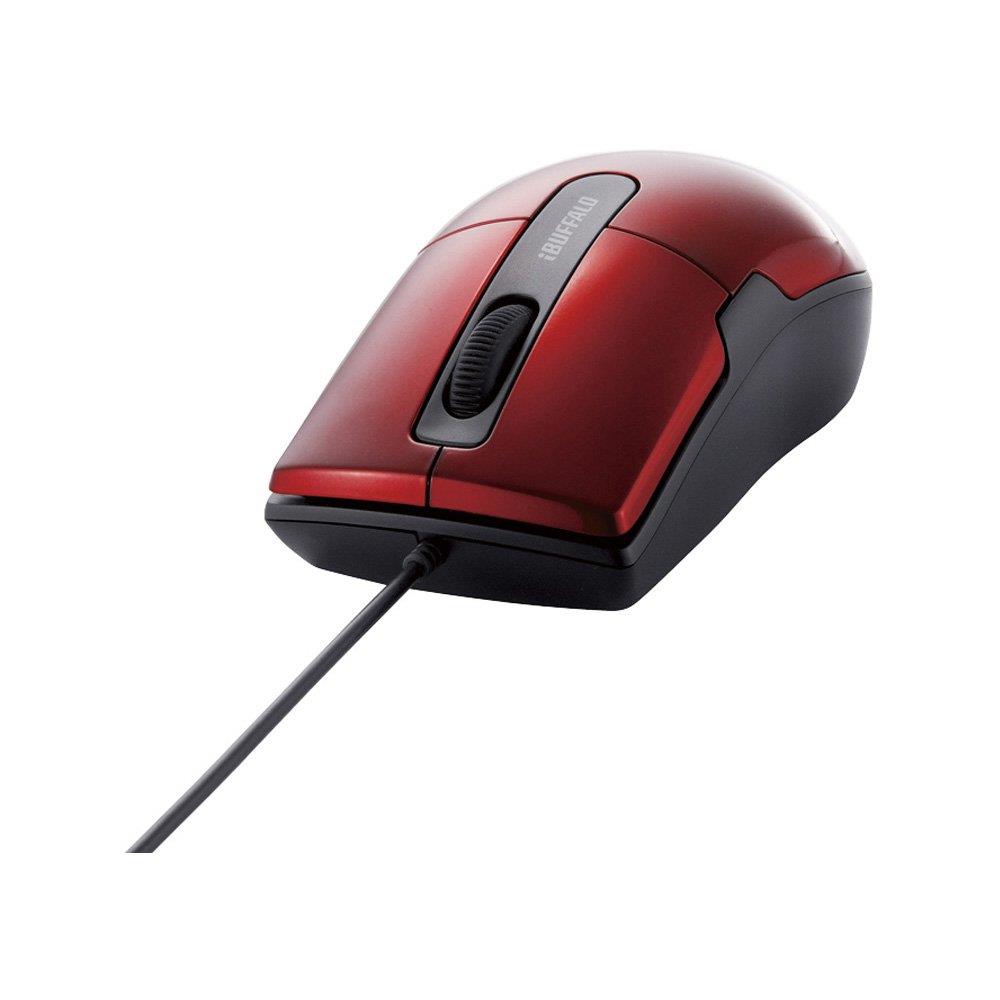 バッファロー BUFFALO 有線BlueLEDマウス 静音/3ボタン/Mサイズ レッド BS MBU26S MRD