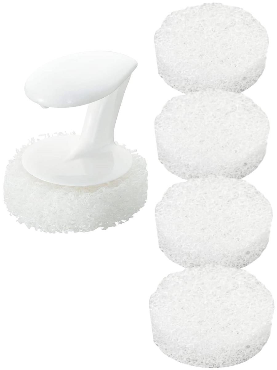 まめいた(Mameita) キッチンスポンジ ホワイト スペア 4点付き 日本製 直径6.5cm×高さ7cm 水アカ 油汚れ シンク掃除 握りやすいグリップ付
