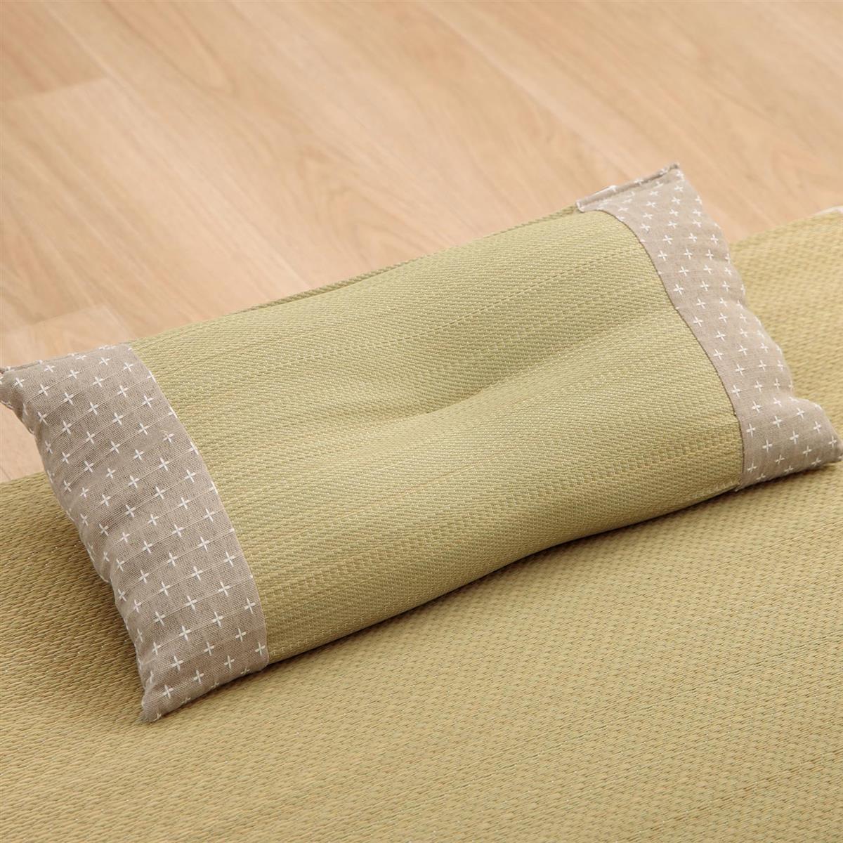 イケヒコ い草 枕 ピロー 和 平枕 詩織 ベージュ 約30×50cm インド綿 刺し子 ムレにくい シンプル リラ..