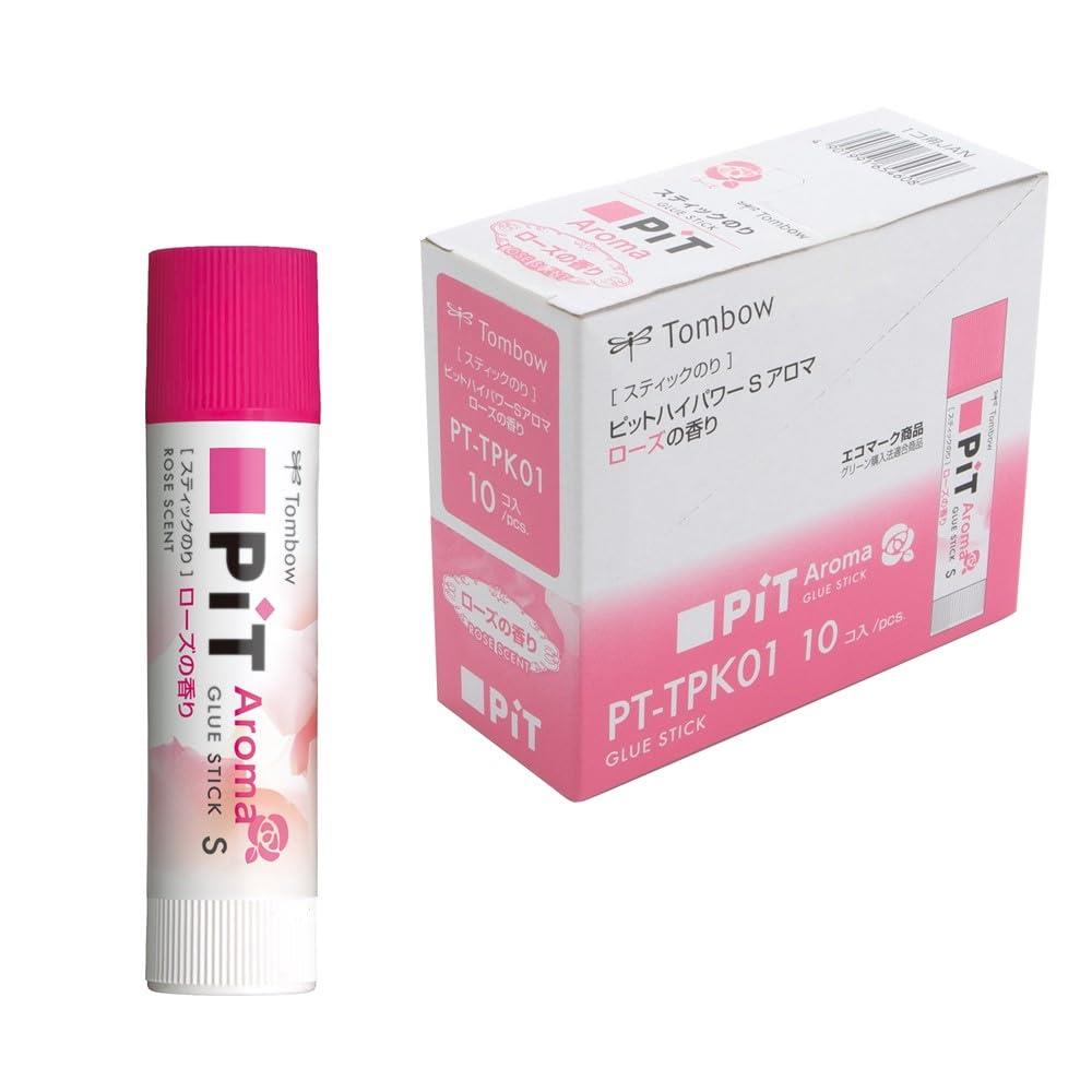 トンボ鉛筆 スティックのり (香り付き) PiTハ イパワー アロマ ローズ (強力・スピード粘着) Sサイズ (10g) 10本 PT-TPK01-10P