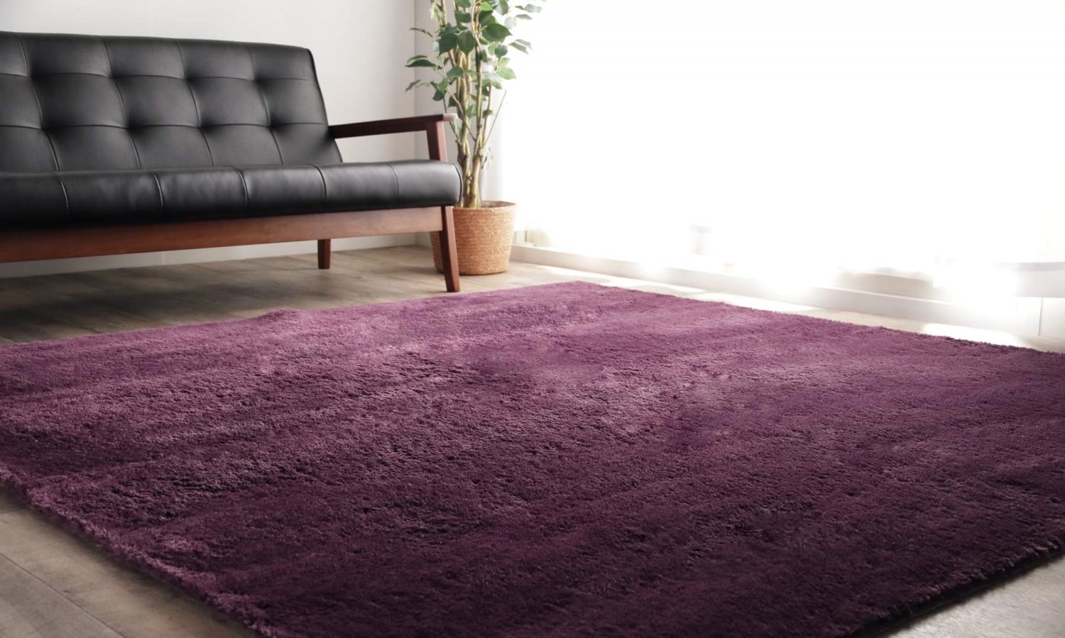 イケヒコ・コーポレーション ラグ カーペット 1畳 無地 シャギー調 選べるカ ラー ラルジュ パープル ..