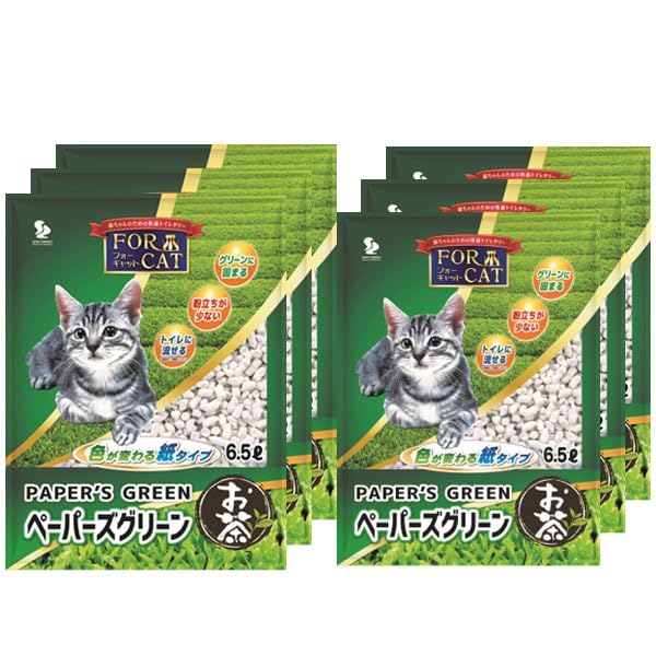 新東北化学工業 猫砂 ペーパーズグリ ーン お茶 6.5L×6個（ケース販売）