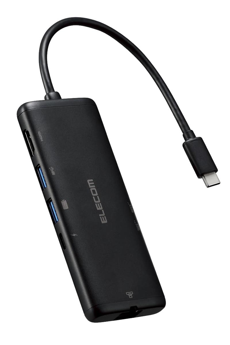 エレコム USB-C ハブ ドッキングステーション 7in1 PD対応 100W LANポート HDMI 4K60Hz 高速データ転送 5Gbps SD/microSD ブラック DST-W02