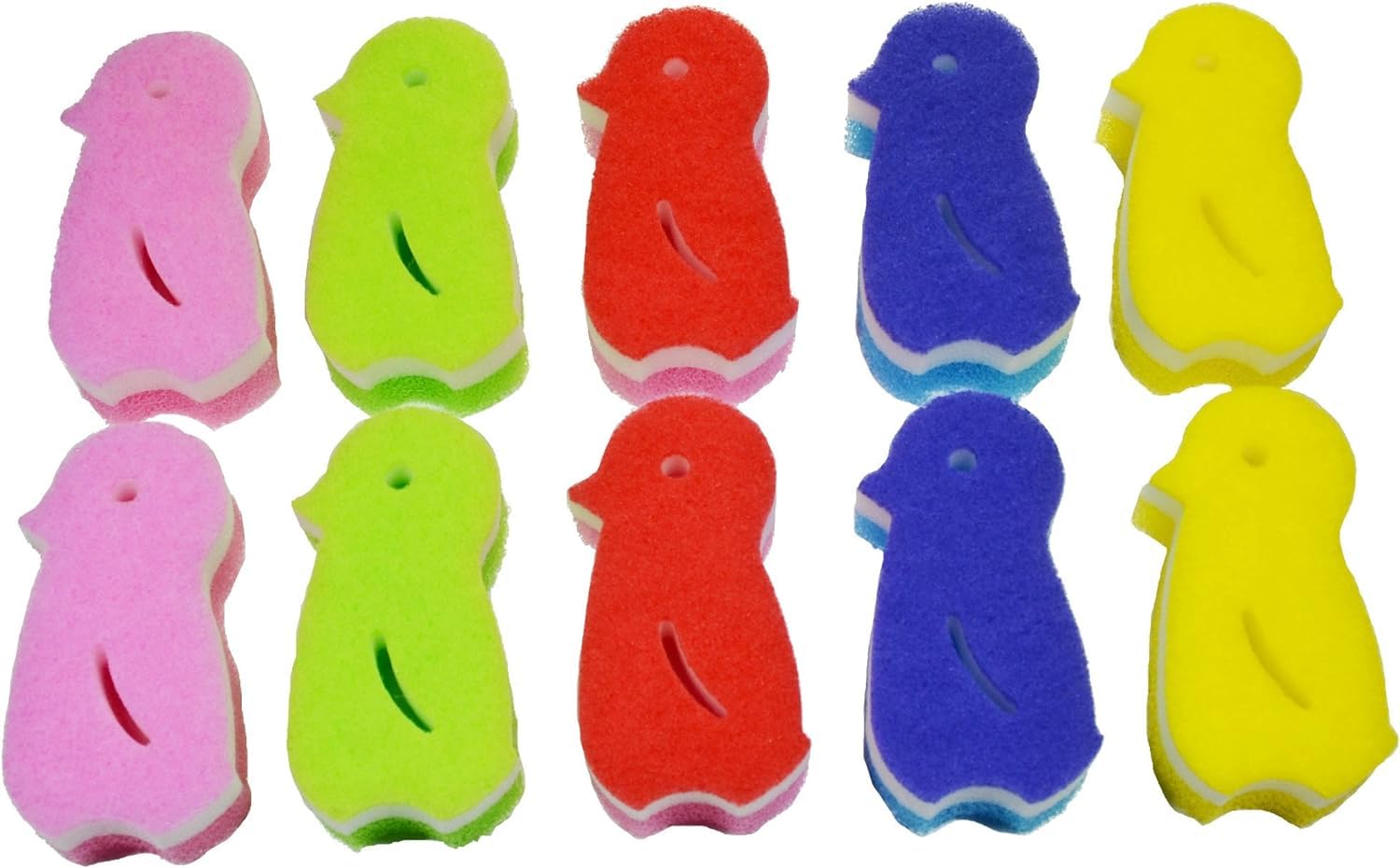 大和化学工業所 キッチンスポンジ ペンギン 5色セット (ピンク・ライトグリ ーン・レッド・ブルー・イエ ロー) 日本製 約11.5×5.5×3.5cm 5色入×2セット、計10個