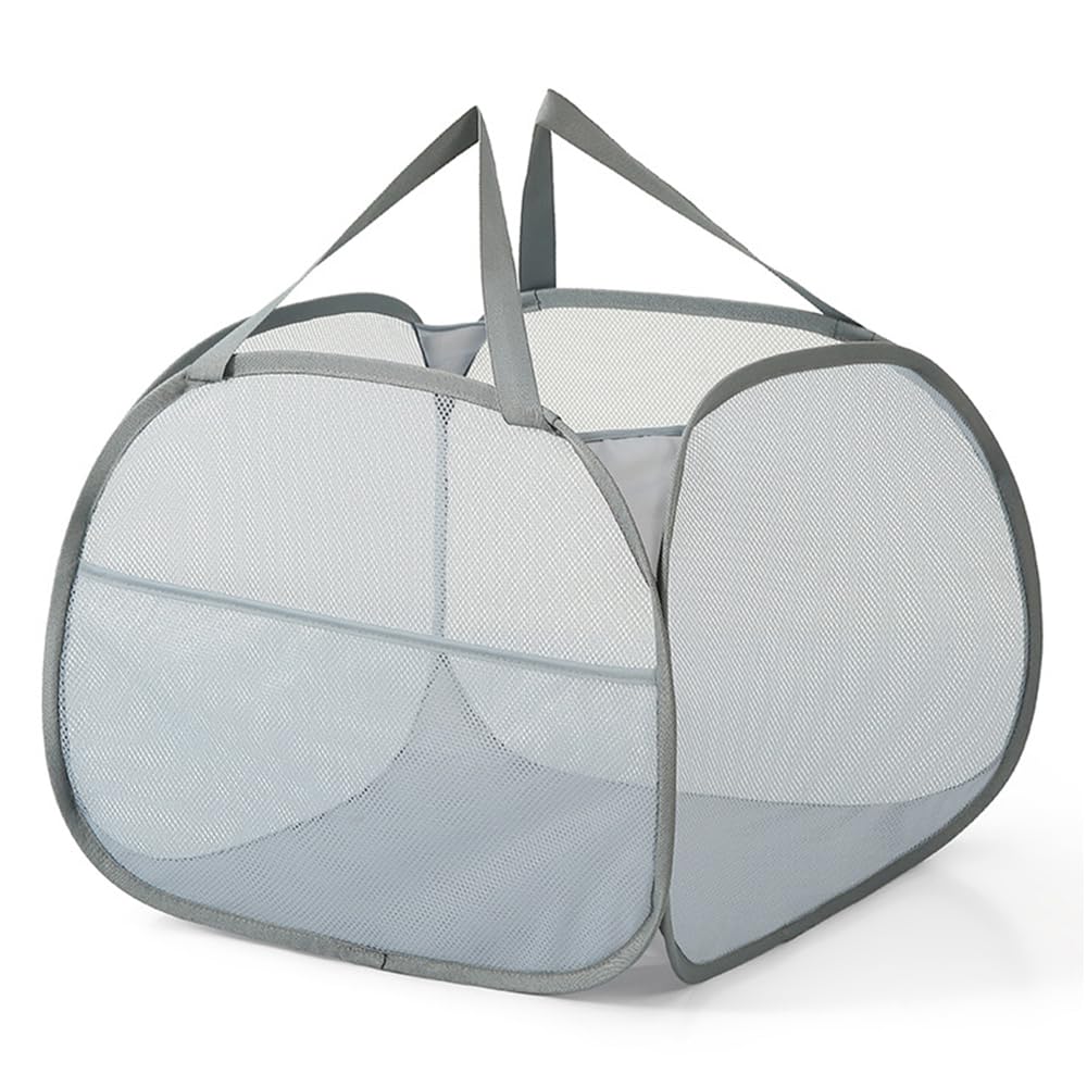 AYO 洗濯カゴ ランドリ ーバ スケット 洗濯かご 折りたたみ 四角 90L 大容量 メッシュ 省スペース ランドリ ーバッグ 洗濯籠 洗濯物入れ 収納 自立 旅行 持ち運び可能 ハンドル付き グレー
