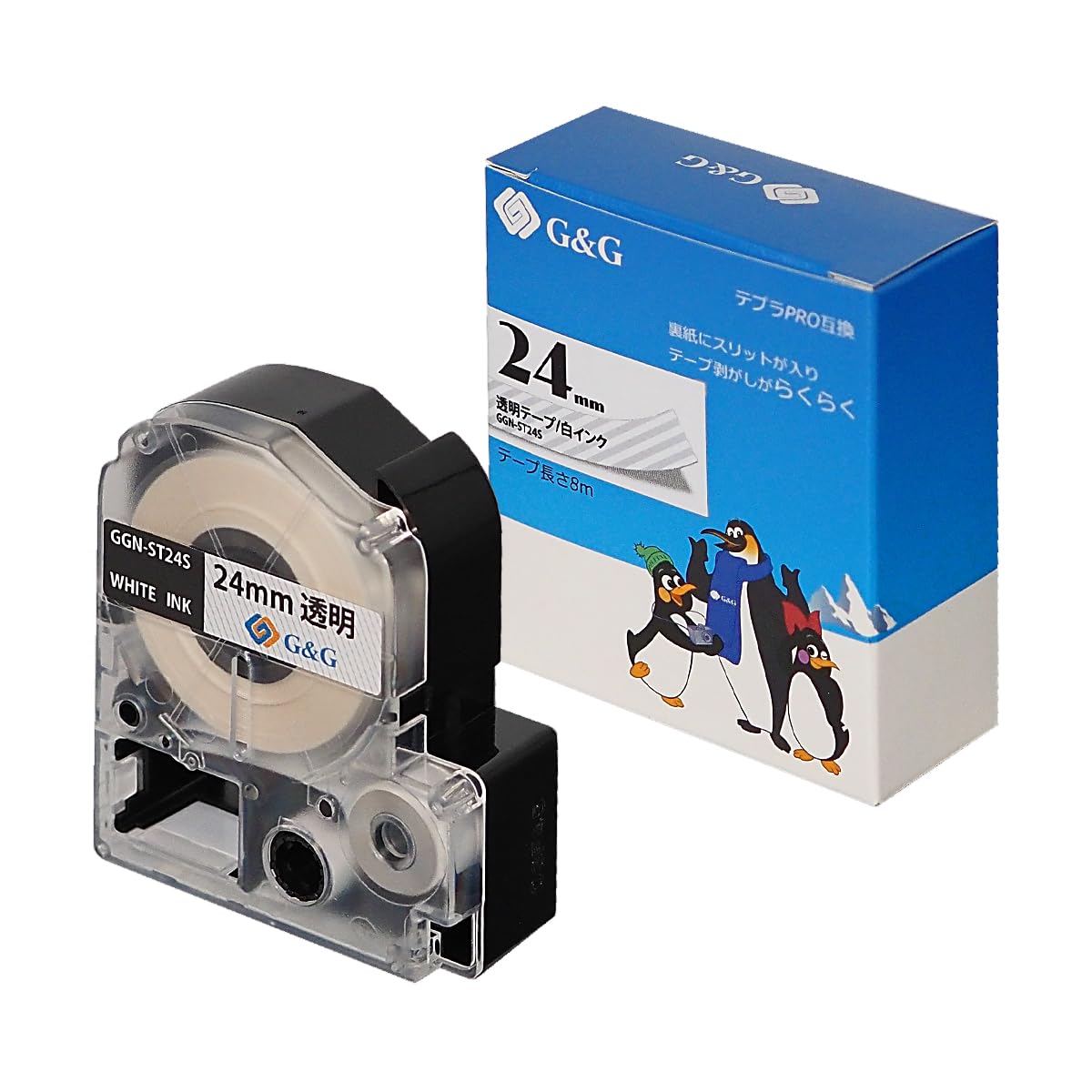 Ninestar G＆G ST24S キングジム 互換テープ テプラPRO 透明 白字幅24mm 長さ8m テプラ(2)
