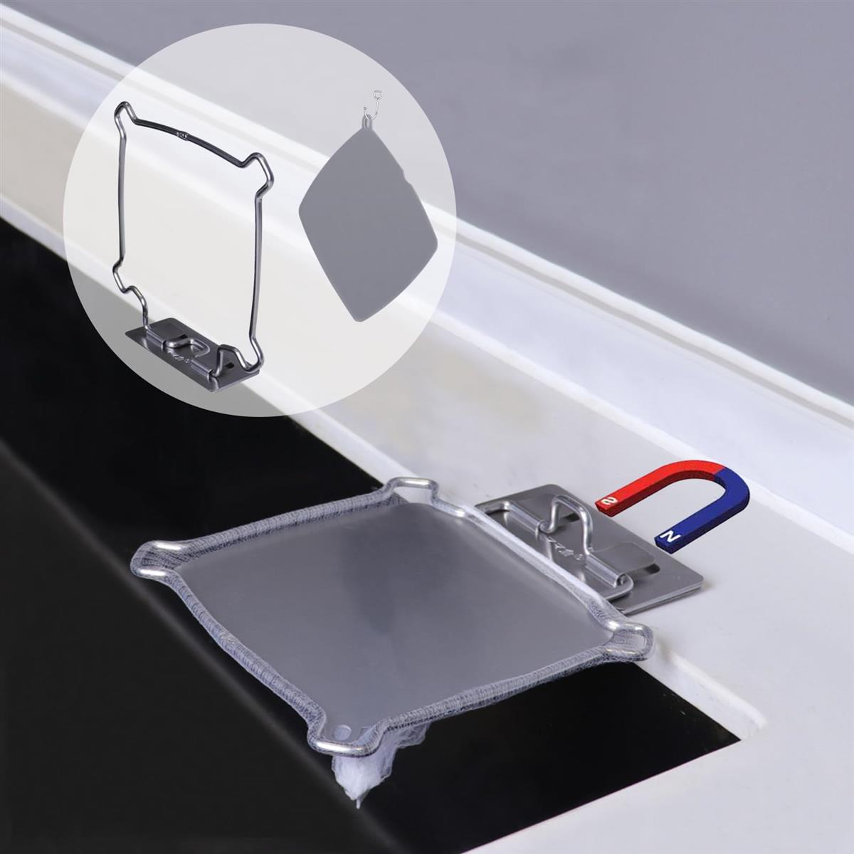 ママ倉 三角コーナー不要 シンク ステンレス鋼 ステンレス製のフック ゴミ袋 マグネット ふた付き 大きな開口 16.4*16.6cm