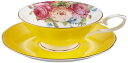ロイヤルアーデン コーヒー ティー カップ ソーサ ー セット 陶器 電子レンジ対応 ボーンチャイナ 250ml 花柄 薔薇 イエ ロー 37142