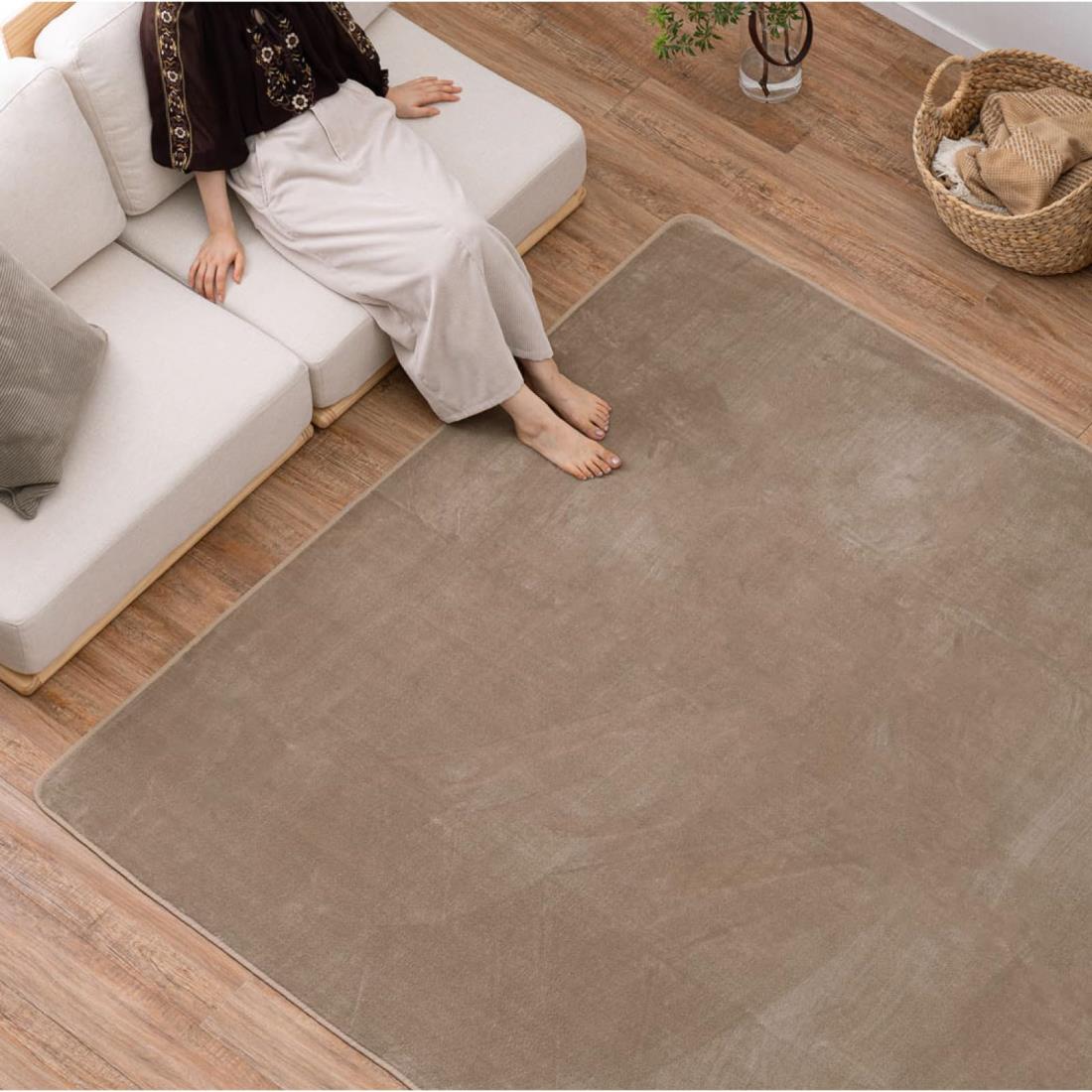 萩原 ラグ ホットカーペットカバー ベージュ 約185×185cm メレンゲタッチラグ 洗濯 機で洗える ホットカーペット・床暖房対応 滑りにくい加工付き 無地