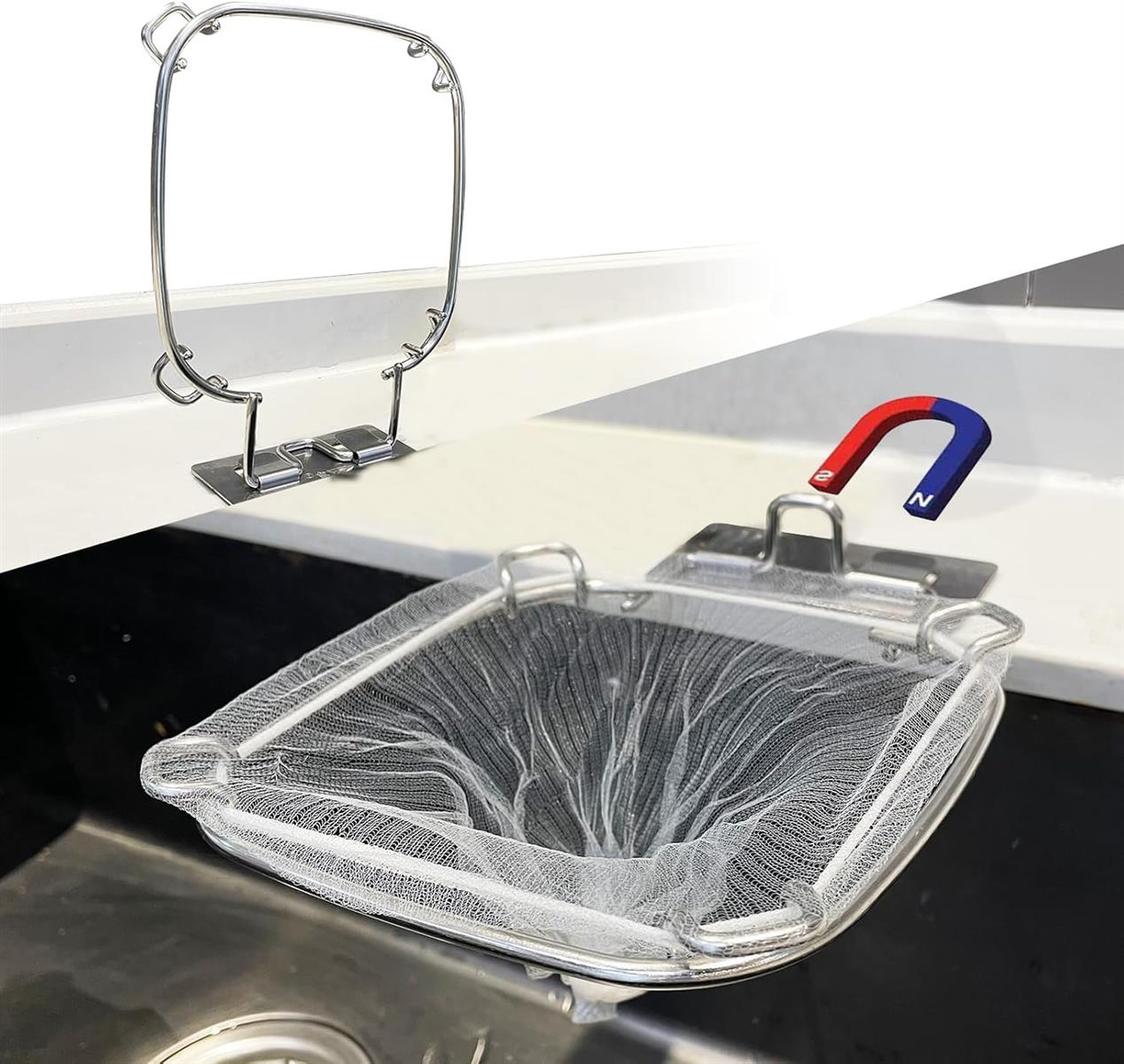 ママ倉 三角コーナー不要 シンク ステンレス鋼 ステンレス製のフック ゴミ袋 マグネット 大きな開口 15.8*19CM