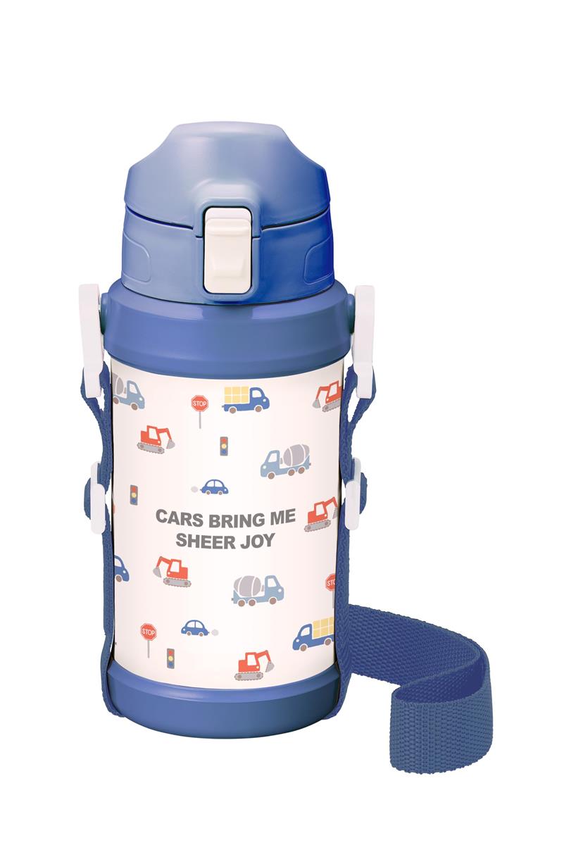 【ネット 限定】 オーエスケー（OSK) 水筒 子供用 600ml はたらく くるま ブルー ショルダーベルト付 直飲み ボトル SBR-600D