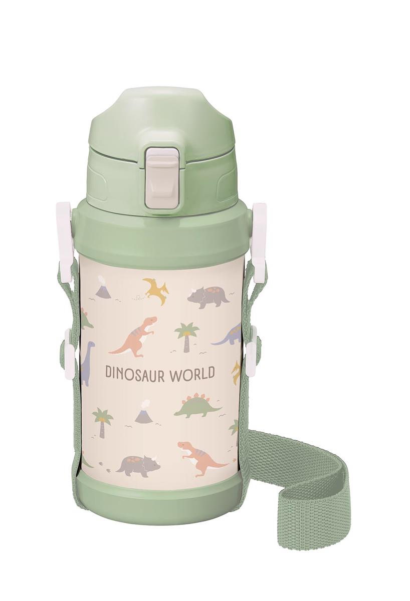 【ネット 限定】 オーエスケー（OSK) 水筒 子供用 600ml 恐竜 グリ ーン ショルダーベルト付 直飲み ボトル SBR-600D