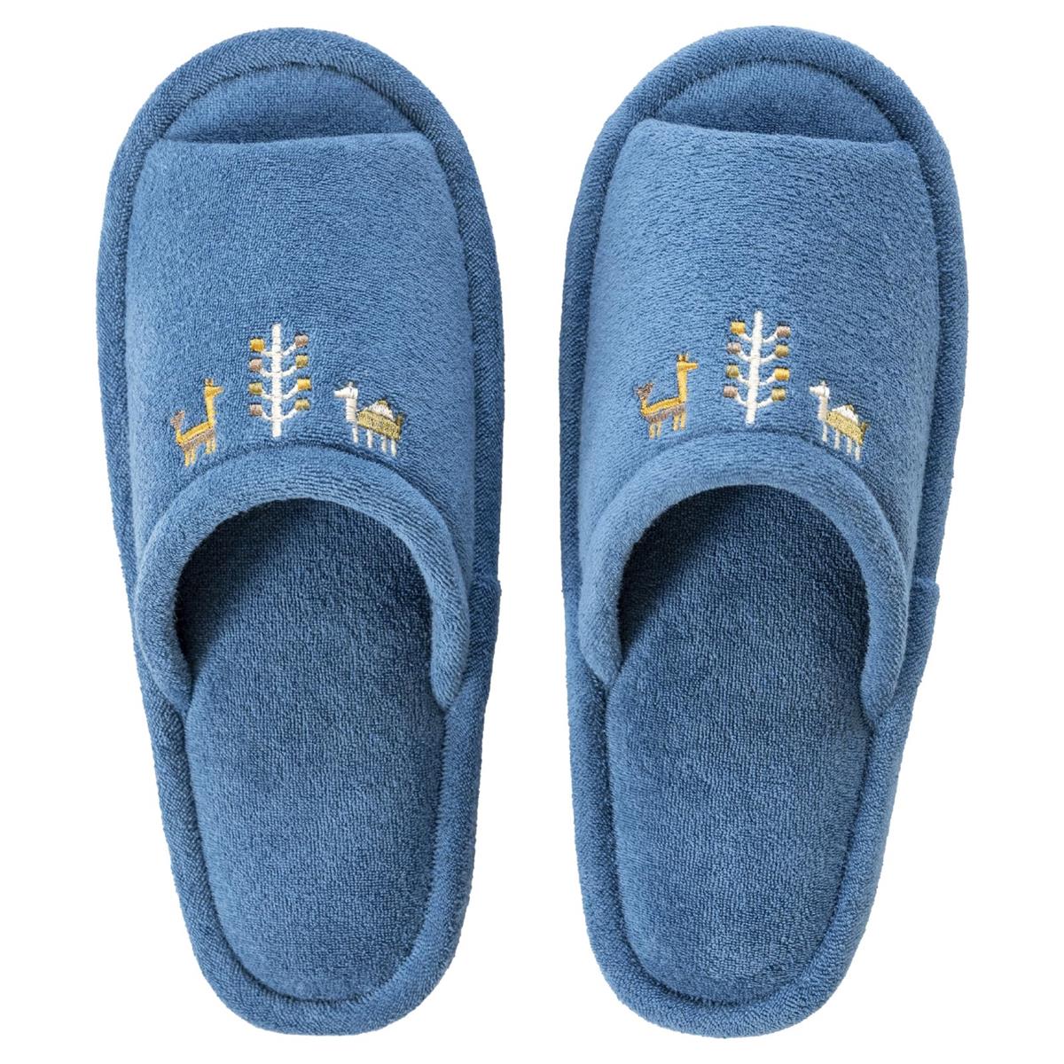 オカ シエラ スリッパ 足のサイズ25cmまで ブルー (ギャッベ 洗える 裏面拭ける トイレスリッパ)