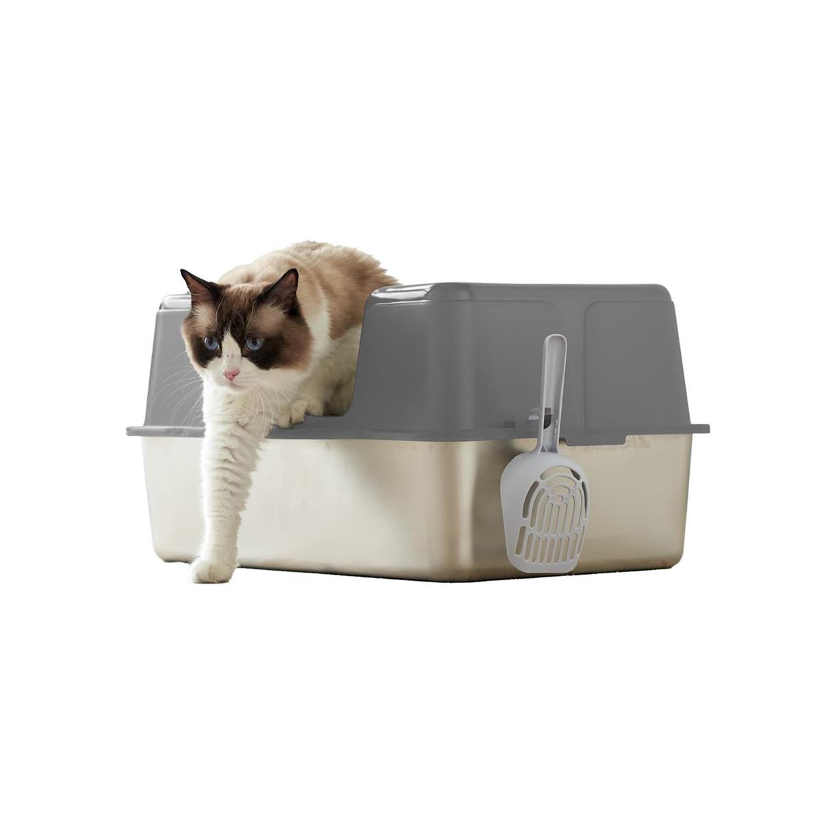 【OFT】 ステンキャットトイレ L グレー ステンレス 猫トイレ 清潔 シンプル 丈夫 飛び散り防止 飛散 ..