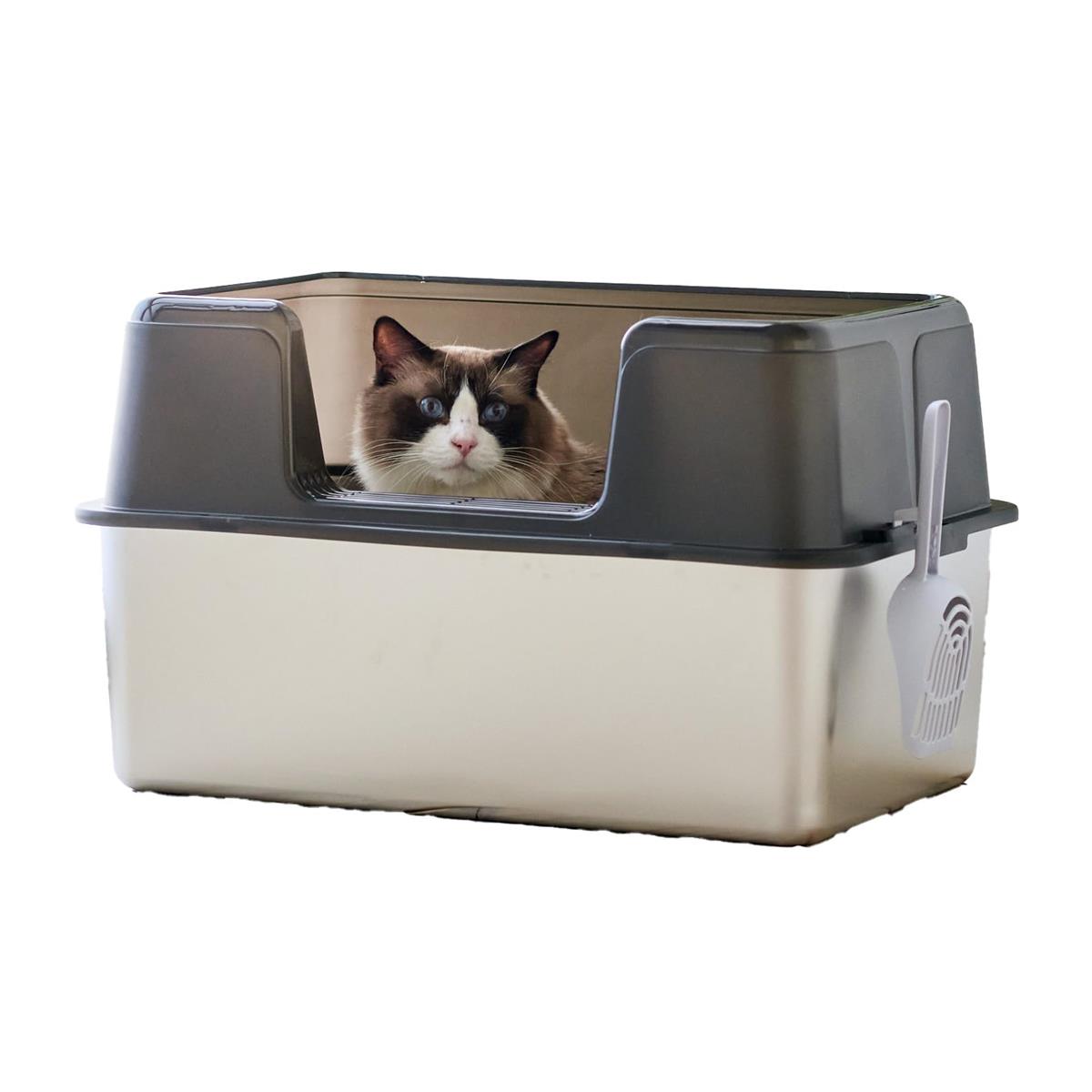 【OFT】 ステンキャットトイレ L ハ イタイプ クリアブラック ステンレス 猫トイレ 清潔 シンプル 丈夫..