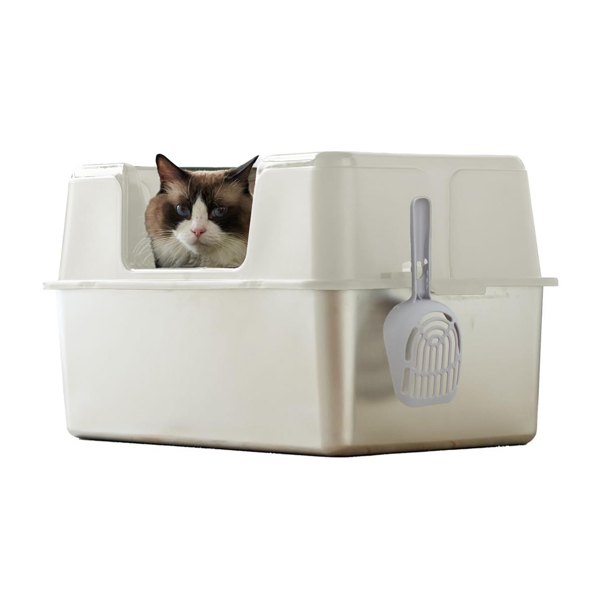 【OFT】 ステンキャットトイレ L ハ イタイプ ホワイト ステンレス 猫トイレ 清潔 シンプル 丈夫 飛び..