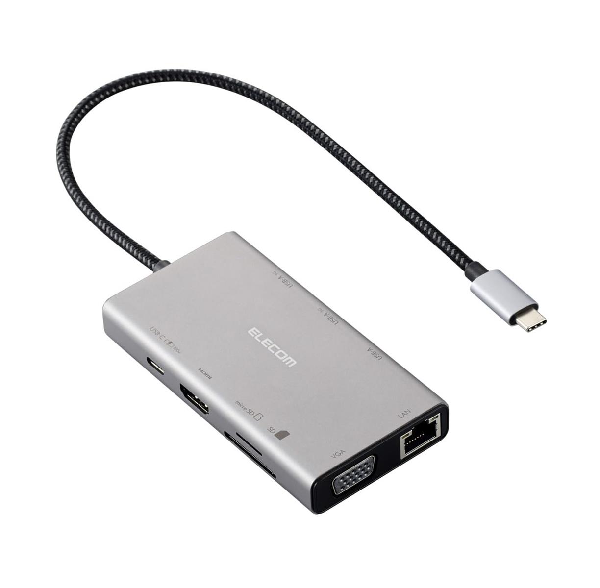 エレコム USB-C ハブ ドッキングステーション 10in1 3画面同時出力（2画面拡張）デュアル ディスプレイ対応 HDMI 4K/30Hz VGA USB PD対応 グレー DST-W15