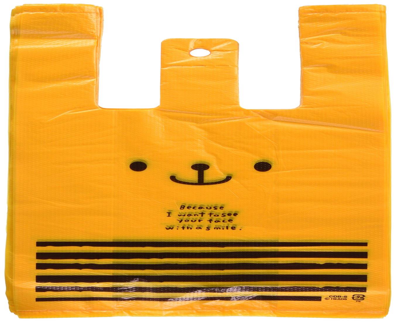 ヘッズ 手提げ袋 レジ袋 18×35×10cm くま オレンジ S 100枚 イエ ロー フック穴付 CDB-S