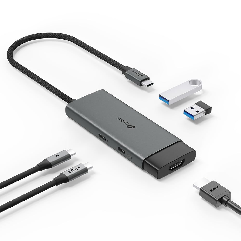 TP-Link USB Type-C 5ポート ハブ 4K@60Hz HDMI / 100W 高速給電 / USB3.0 Type-C ポート x1 / USB3.0 Type-A ポート x2 プラグ＆プレイ Windows 11/10/8.1 Linux OS iPad OS iOS Chrome OS Nintendo OS 対応 UH5020C