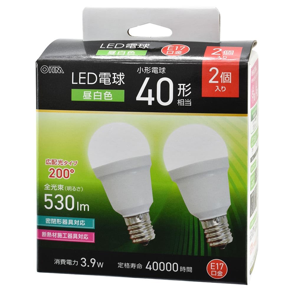 オーム(OHM)オーム電機 LED電球小形 E17 40形相当 昼白色 2個入 LDA4N-G-E17 IS53 2P 06-5479