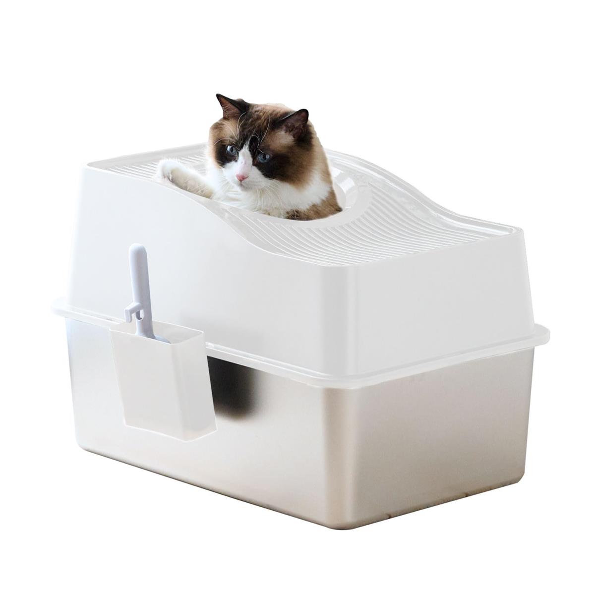 【OFT】 ステンキャットトイレ オープン L ホワイト ステンレス 上から 猫トイレ 清潔 シンプル 丈夫 ..