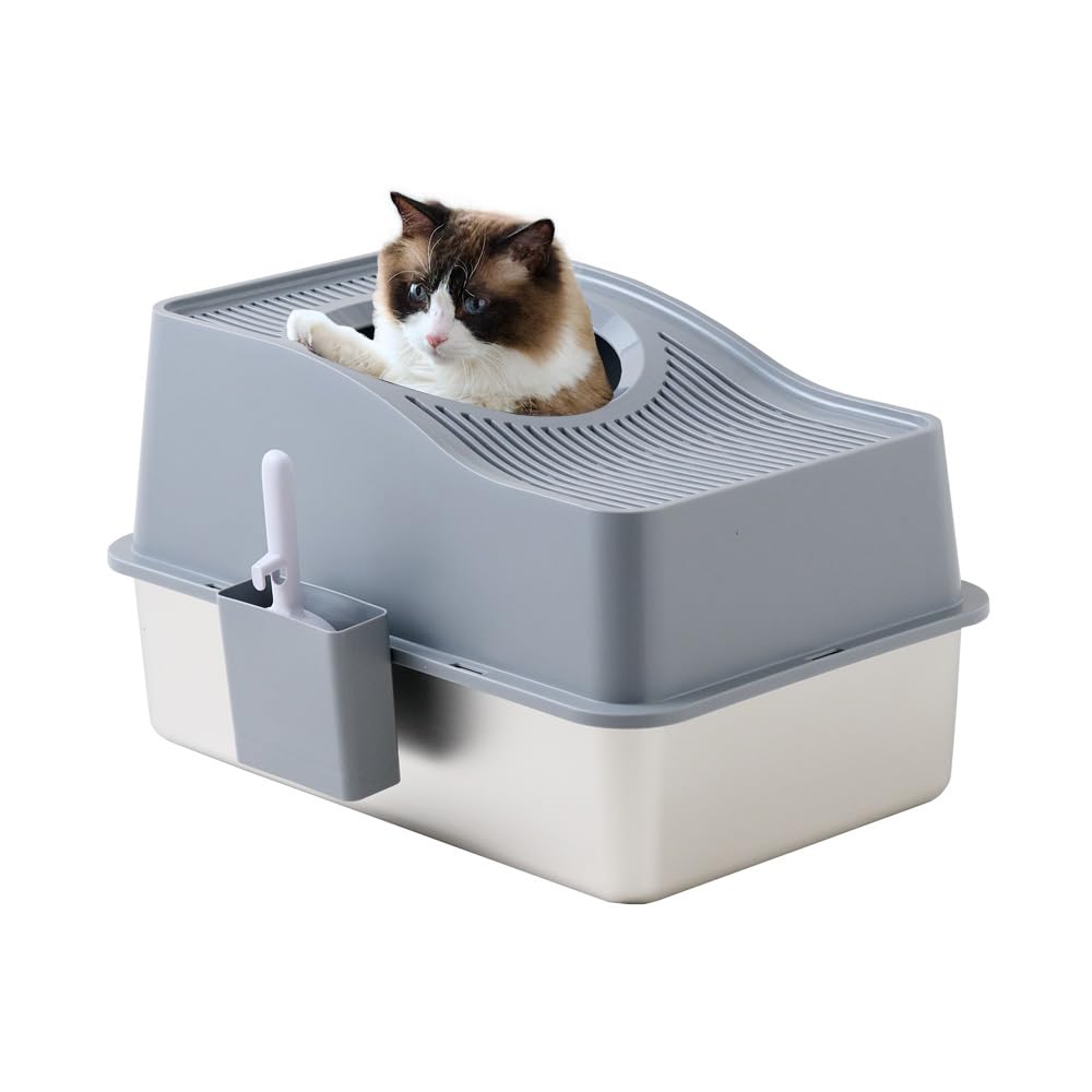 【OFT】 ステンキャットトイレ オープン L グレー ステンレス 上から 猫トイレ 清潔 シンプル 丈夫 飛..