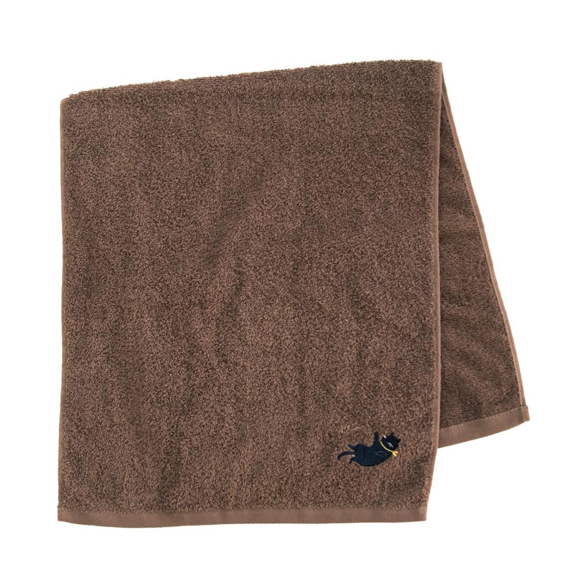 オカ(OKA) ミニョン タオル 約77cm×34cm ブラウン (ねこ かわいい カジュアル 幾何学柄 洗える)