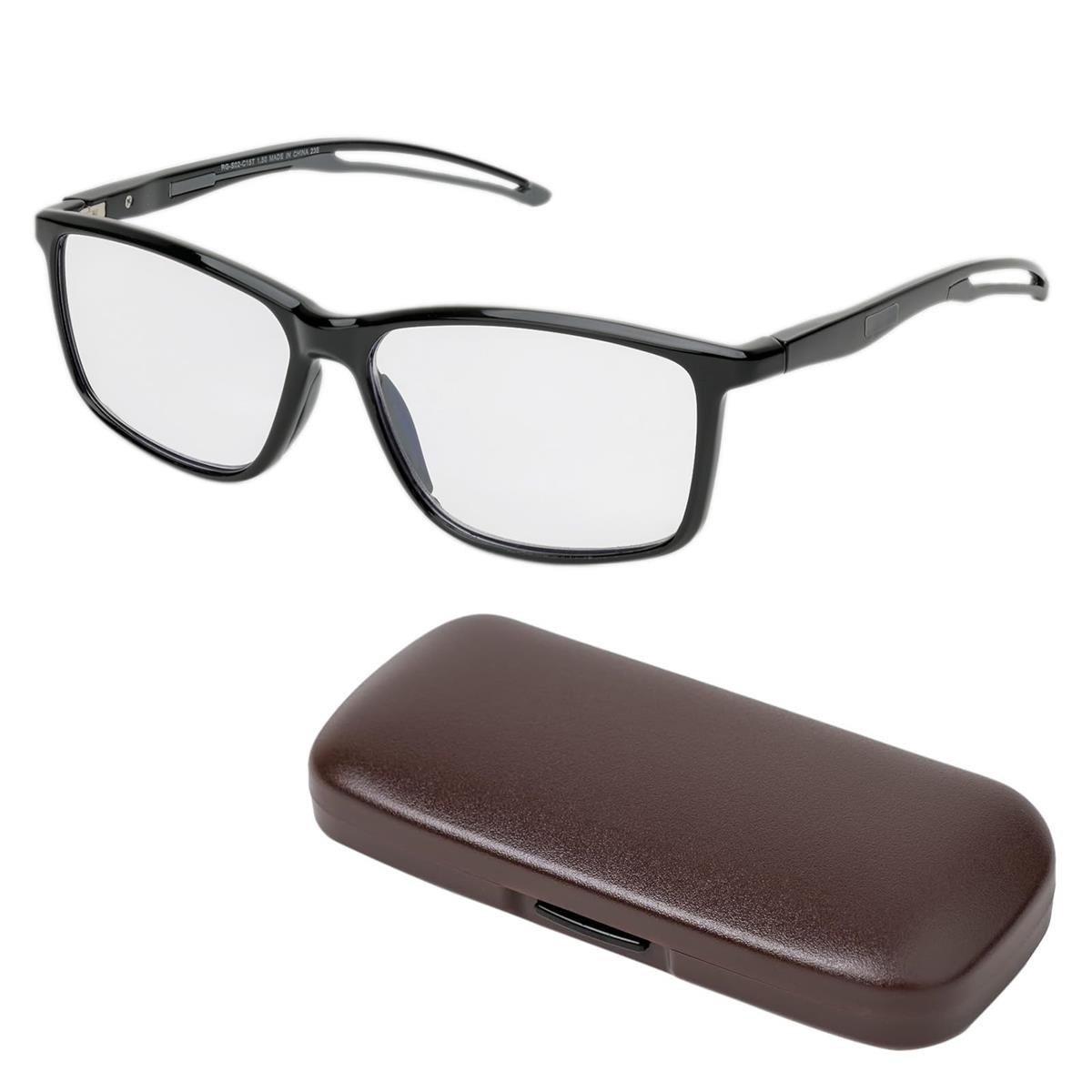保土ヶ谷電子販売 老眼鏡 おしゃれ +1.0 度数 ケース付き 超弾性 樹脂フレーム フ ルリム ブルーライトカット 反射防止 ARコートレンズ ブラック 敬老の日 父の日 母の日 ギフト プレゼント ケース色指定不可