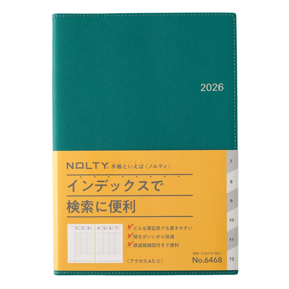 能率 NOLTY 手帳 2026年 A5 ウィークリ ー アクセス 3 グリ ーン 6468 (2025年 12月始まり)