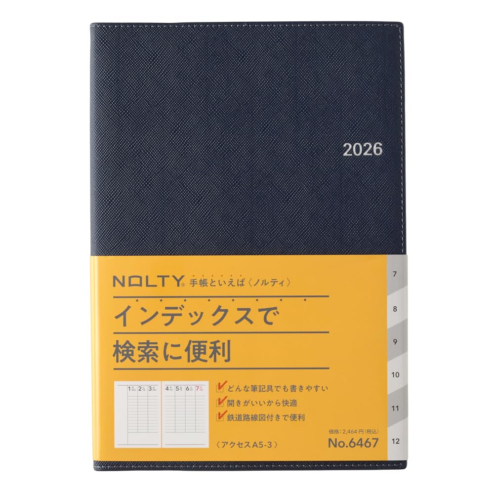 能率 NOLTY 手帳 2026年 A5 ウィークリ ー アクセス 3 ネイビー 6467 (2025年 12月始まり)