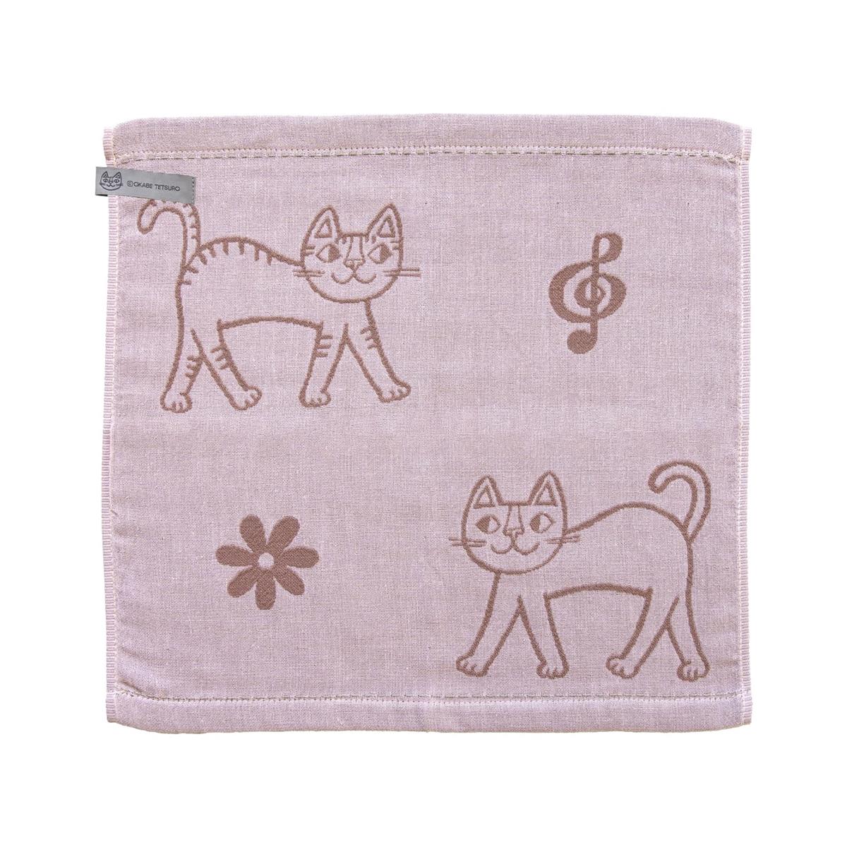 オカ(OKA) おかべてつろう Ag+ ふきん 約 34 cm × 34 cm ピンク (洗える 抗菌 防臭 食卓 台所 キッチン イヤなニオイのしない 銀イオン ねこ 猫柄)