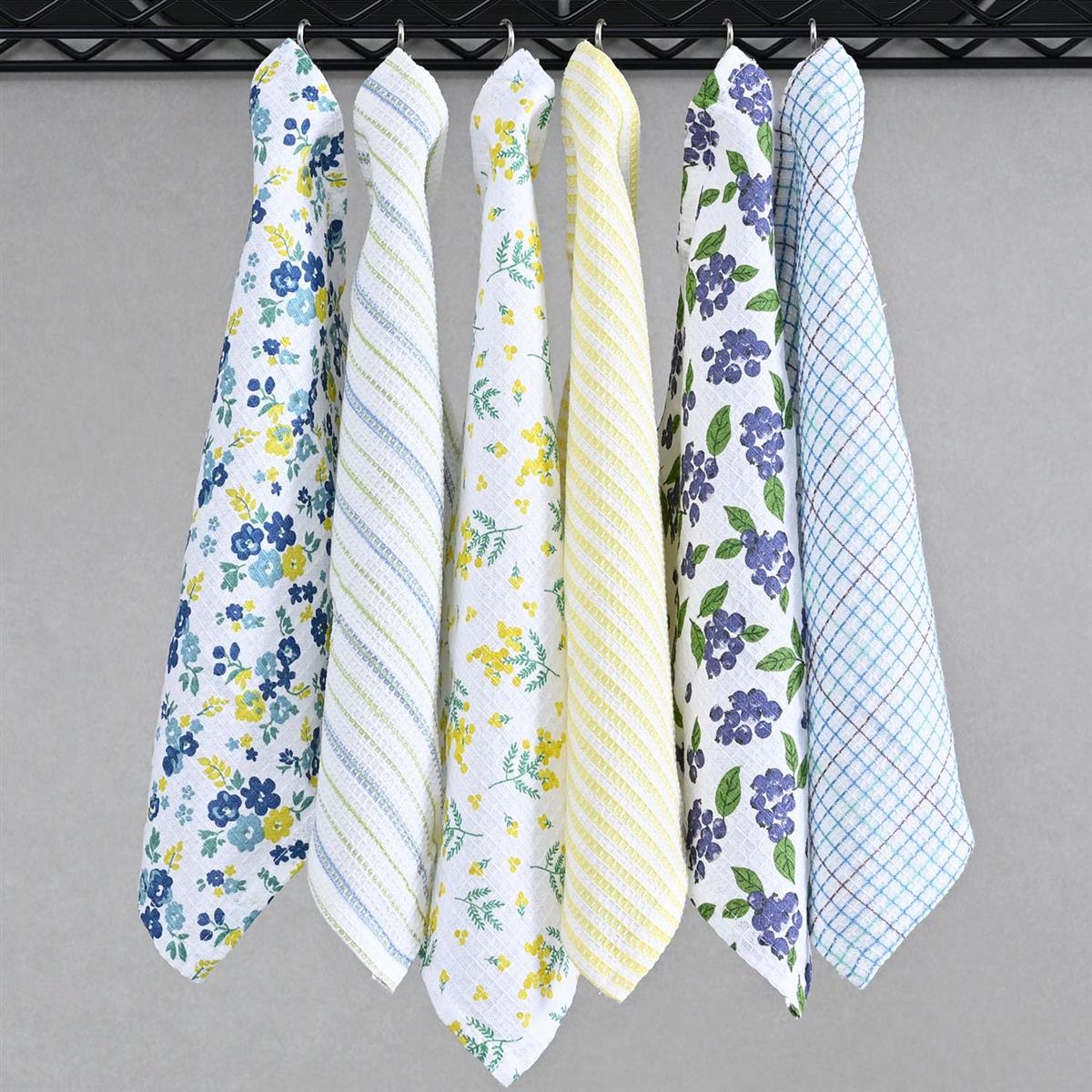 レップ(Rep) ふきん 6枚 花柄 ワッフル素材(乾きやすくヘタりにくい) 天然繊維100%(吸水性ばつぐん) フック付き おしゃれ かわいい 布巾 キッチン 食器拭き 台拭き クロス プチギフト 559949