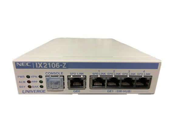 この商品は 【中古】NEC UNIVERGE IX2106-Z　ゼロコンフィグモデル ポイント「UNIVERGE IXシリーズ ゼロコンフィグモデル」では、初期導入時や機器交換時に設定情報（コンフィグ）をルータに直接登録する必要がありません。 ショップからのメッセージ 【商品の状態】動作チェック・初期化済。中古品のため傷、汚れ、ヤケ等があります。付属品は電源ケーブルのみとなります。ラック金具、コンソールケーブルは付属してません。【保証について】当店センドバック保証：3ヶ月（商品到着日から3ヶ月間、通常使用において故障が生じた場合、センドバック対応にて不具合箇所の修理、または同等性能の代替製品と交換致します。）【在庫について】こちらの商品は、弊社店頭及び他サイトでも販売を行っております。万一、在庫切れの際はご容赦下さい。 納期について 在庫品はご入金確認後、2営業日以内に発送します。4
