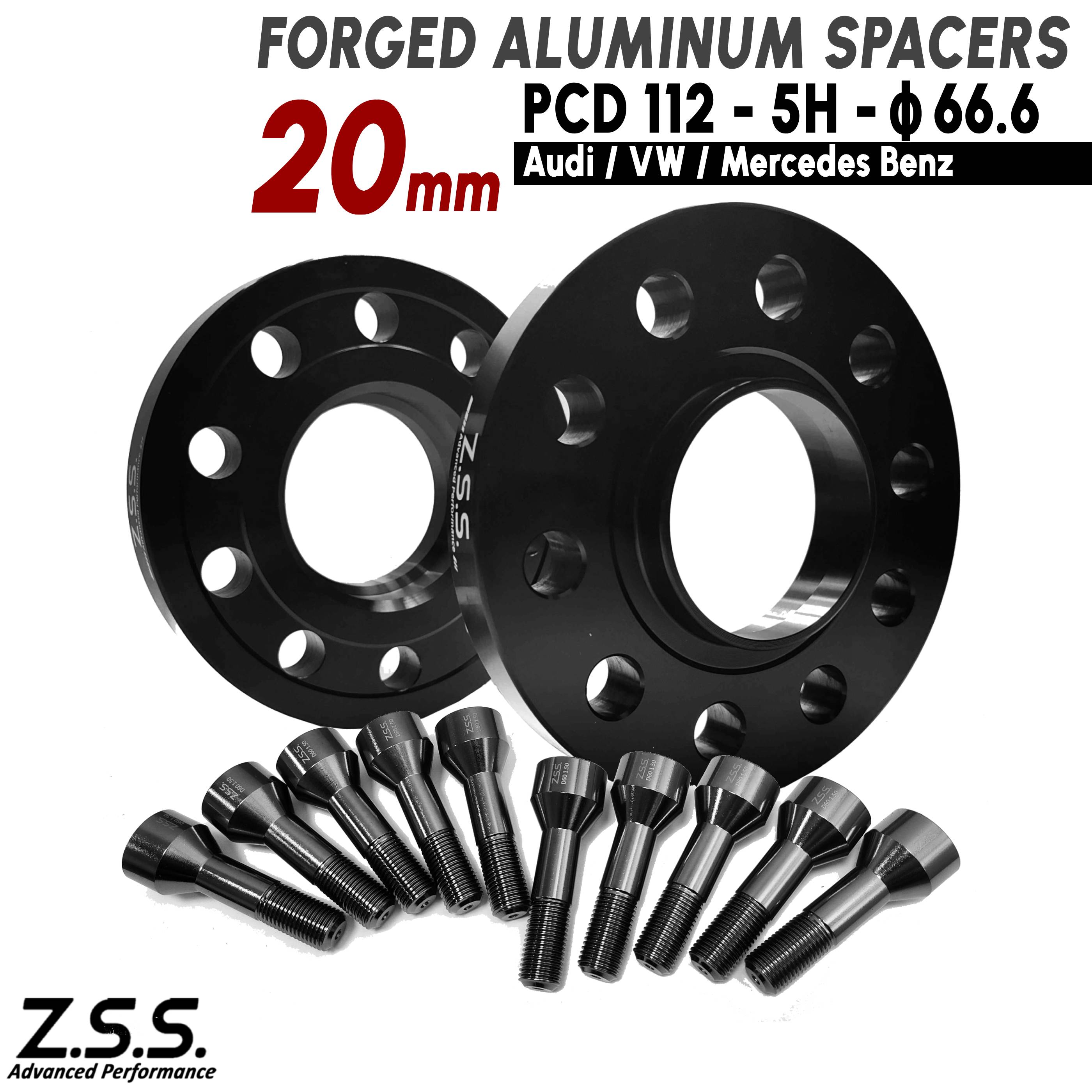 Z.S.S. AP 【チタン風ボルト付き】 アウディ AUDI 社外ホイール用 A4 B9 3AA-8WDEM 3AA-8WDDWF スペーサー 20mm PCD112 M14xP1.50 ZSS
