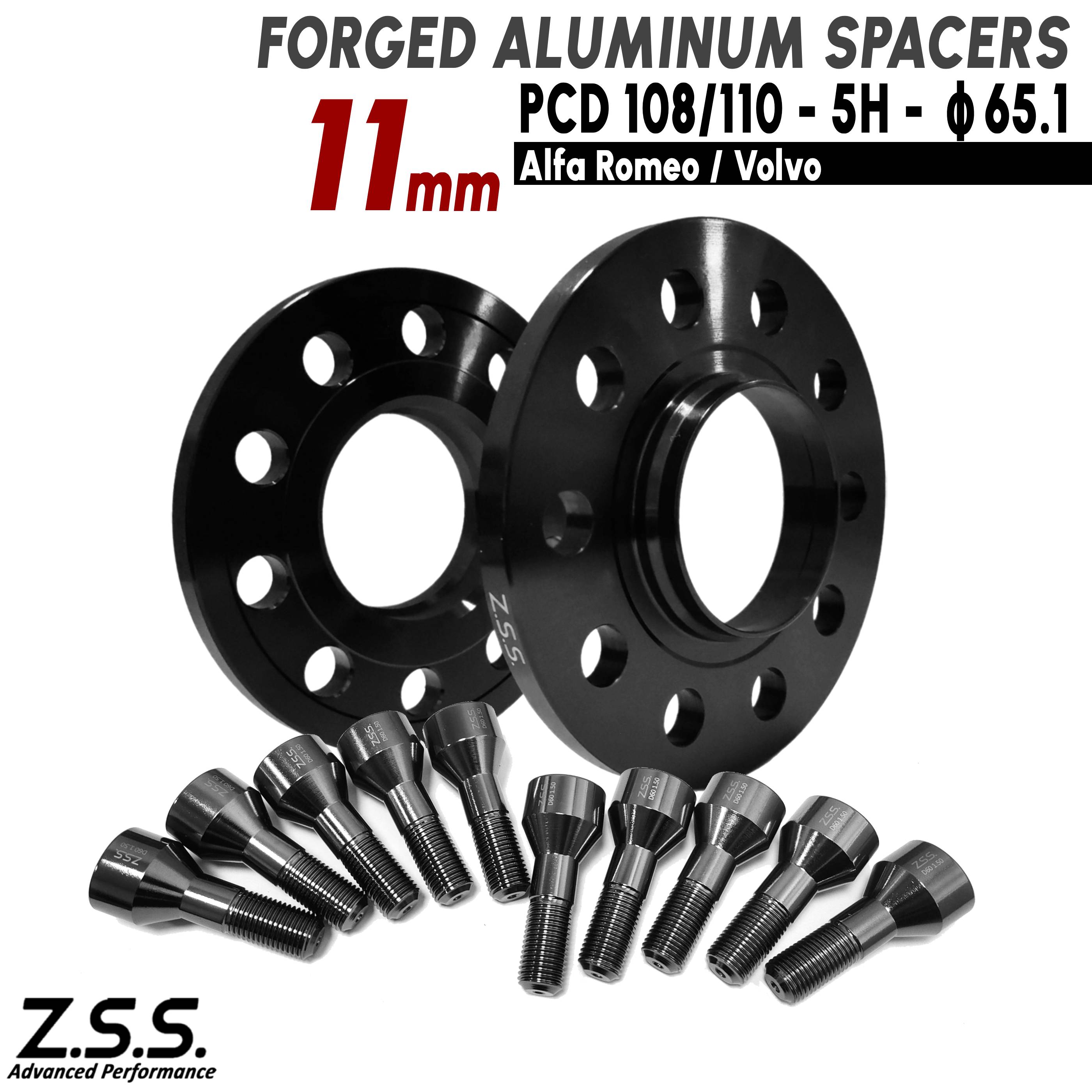 Z.S.S. AP 【チタン風ボルト付き】 11mm PCD108 PCD110 5穴 5x108 5x110 65.1φ ワイドトレッドスペーサー スペーサー フィアット 10mm ZSS