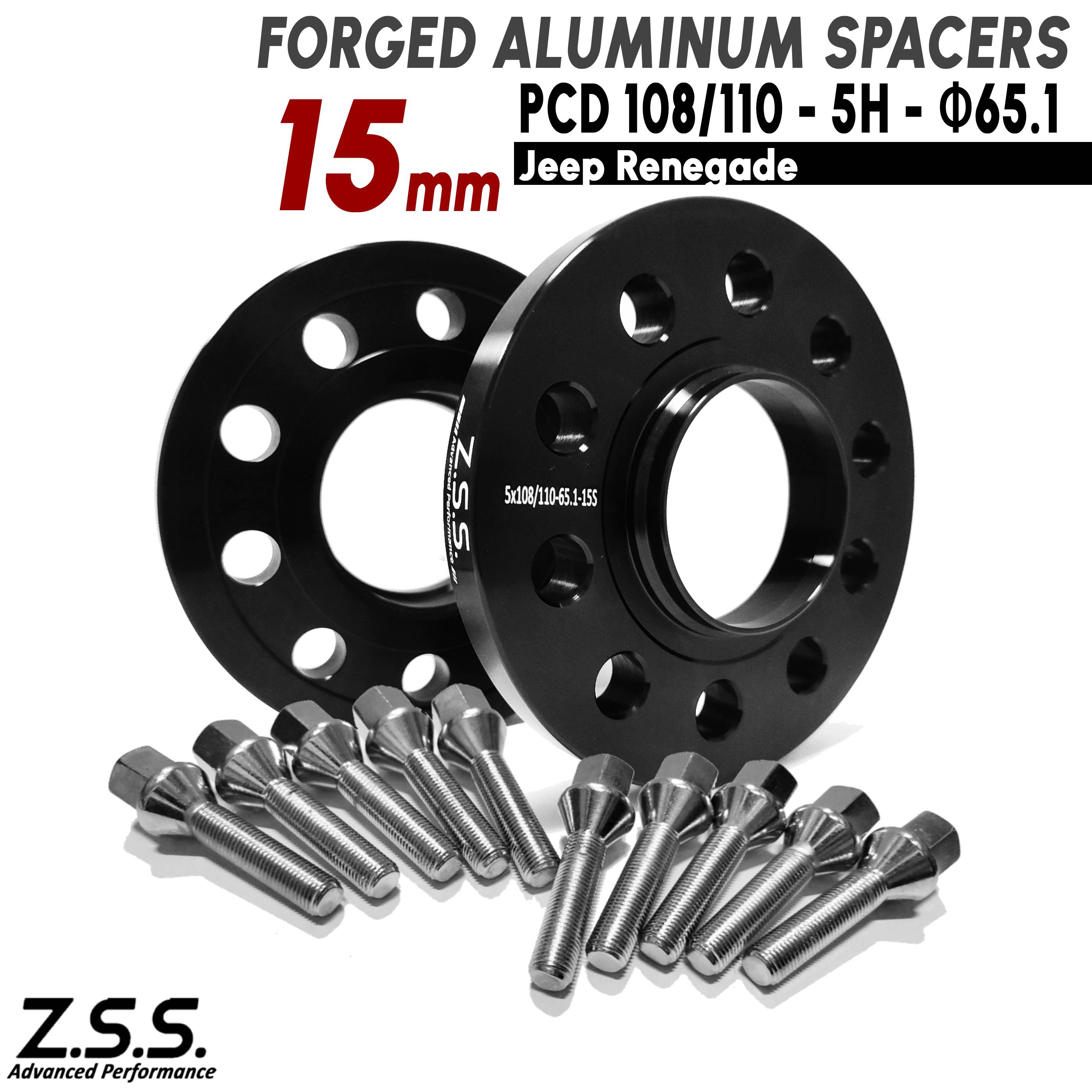 Z.S.S. AP JEEP ジープ レネゲード チェロキー コンパス 厚み15mm スペーサー PCD108 PCD110 5穴 ハブ径 65.1φ M12xP1.25 ボルト付 ZSS
