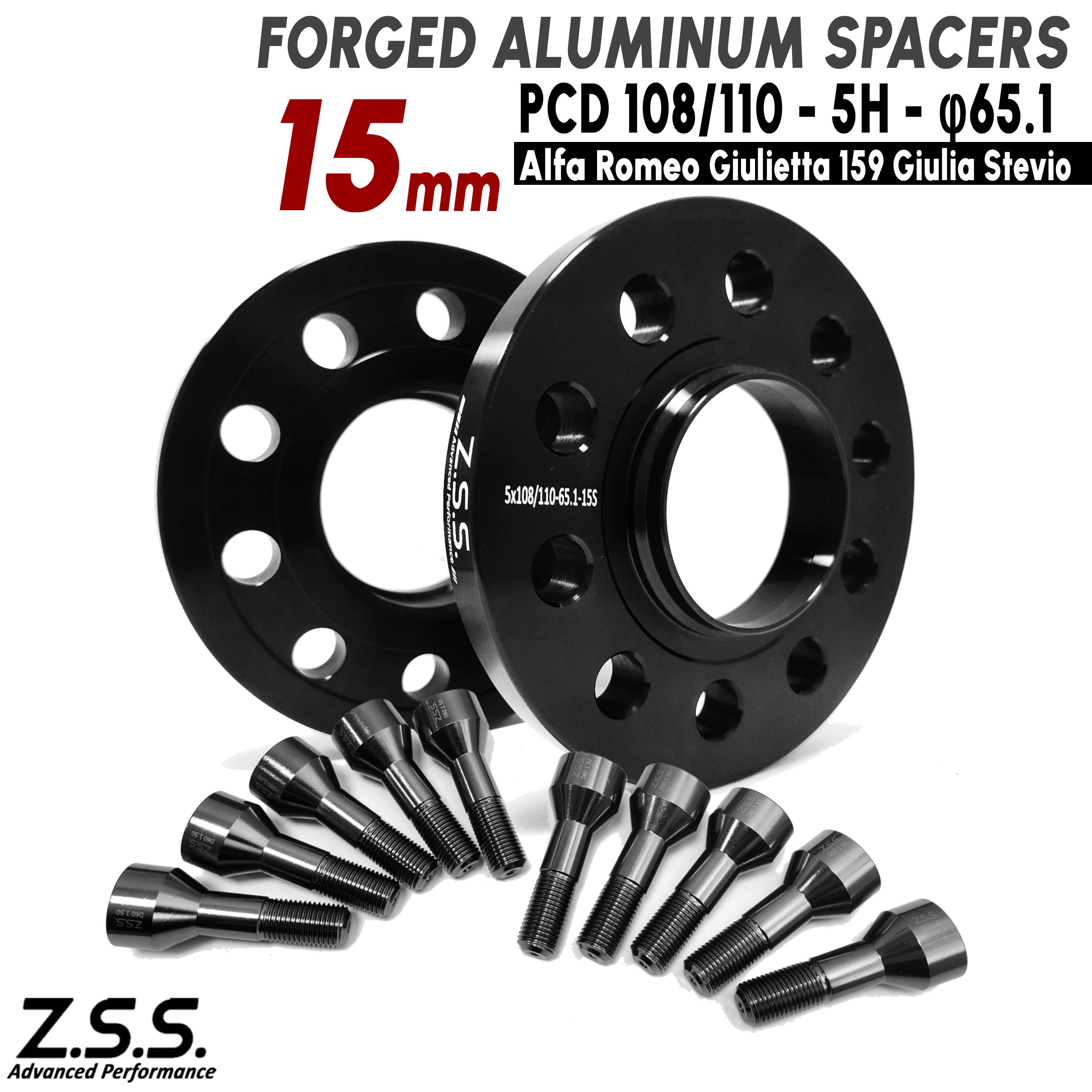 Z.S.S. AP 【チタン風ボルト付き】 アルファロメオ ALFA ROMEO 8C ジュリア ステルヴィオ 15mm スペーサー PCD108 PCD110 5穴 ハブ径 65.1φ