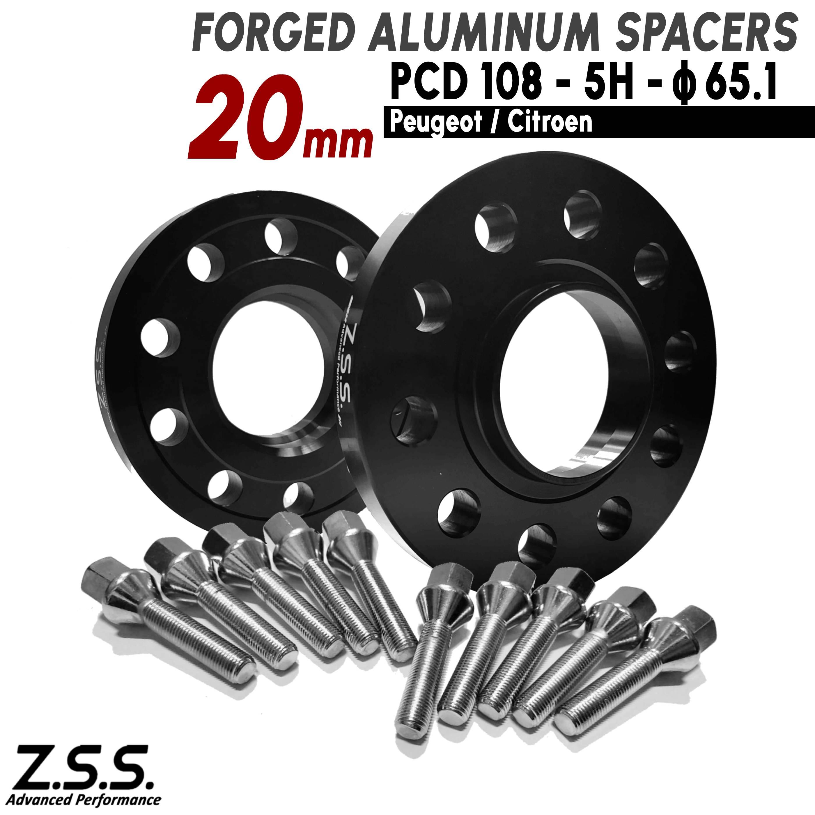 Z.S.S. AP プジョー シトロエン ボルボ Peugeot Citroen Volvo 厚み20mm PCD108 5穴 ハブ径 65.1φ スペーサー M12xP1.25 ボルト付き ZSS