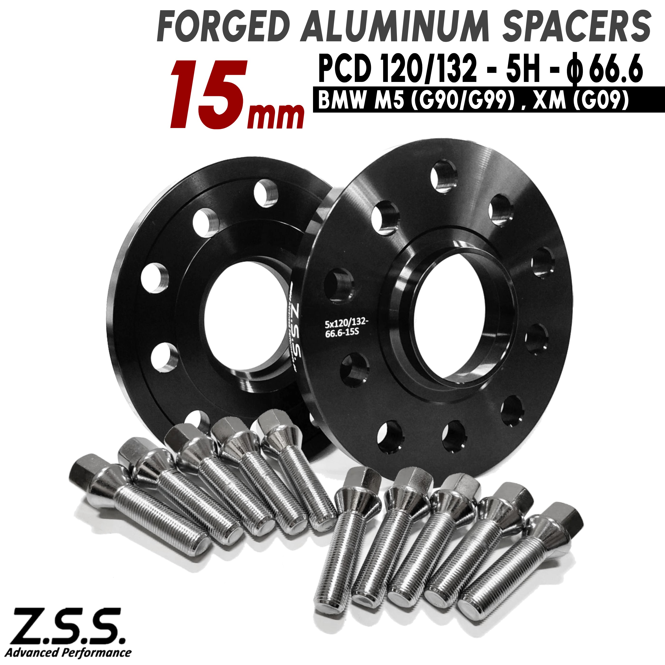 Z.S.S. AP M5 BMW G90 G99 (2024~) 3LA-82FK44 厚み 15mm PCD132 5穴 5x132 ハブ径 66.6φ スペーサー M14xP1.25 ボルト付き ZSS