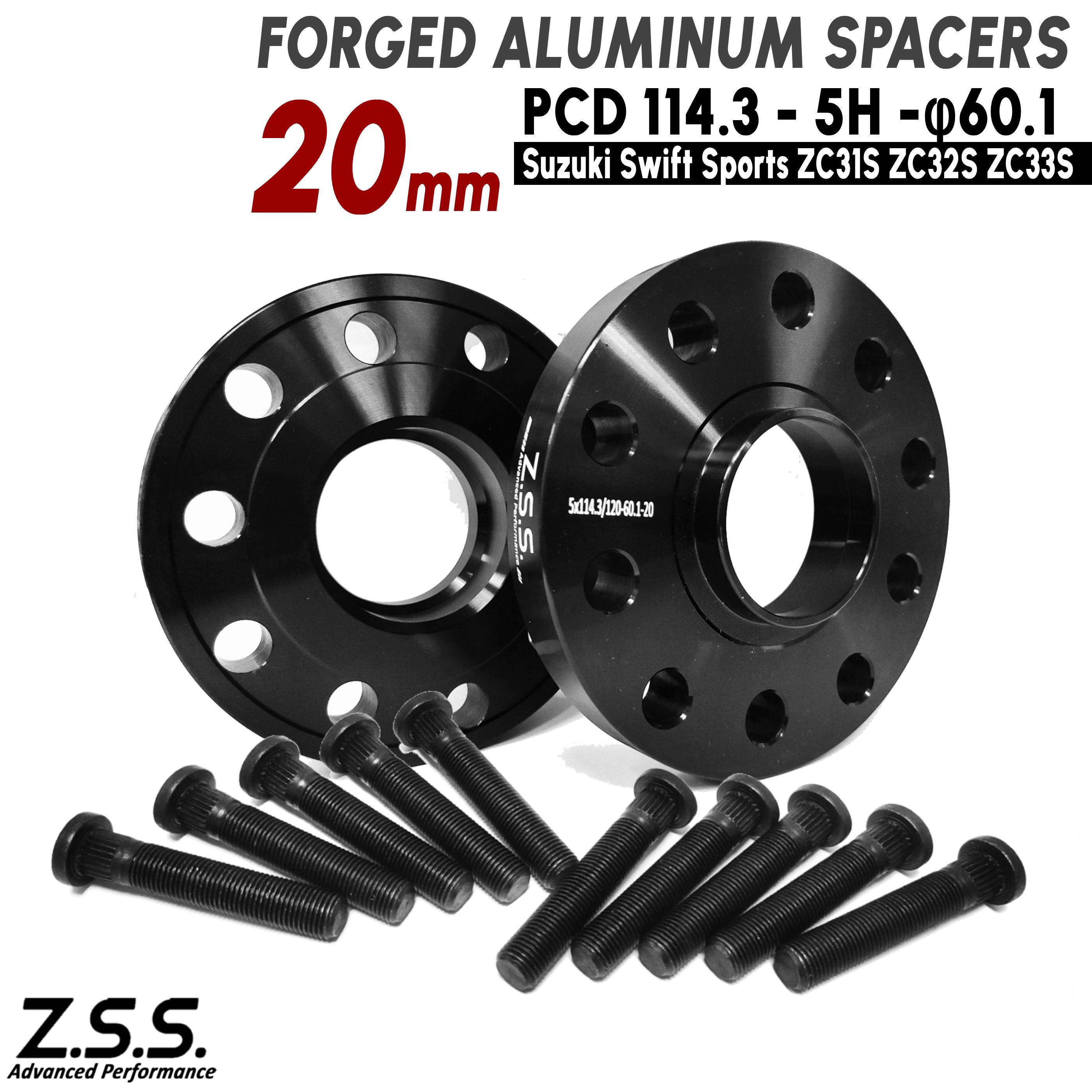Z.S.S. AP 【 純正交換用ハブボルト付き】厚み 20mm PCD114.3 5穴 5x114.3 60.1φ ワイドトレッドスペーサー スペーサー M12xP1.25 スズキ スイフトスポーツ ZSS