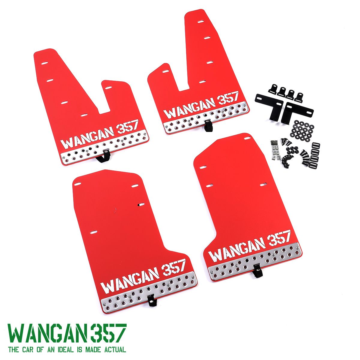 Rakuten - WANGAN357 マッドガード マッドフラップ 赤 レッド CV1W 三菱 デリカD5 デリカD:5 アルミプレート付 泥除け 外装