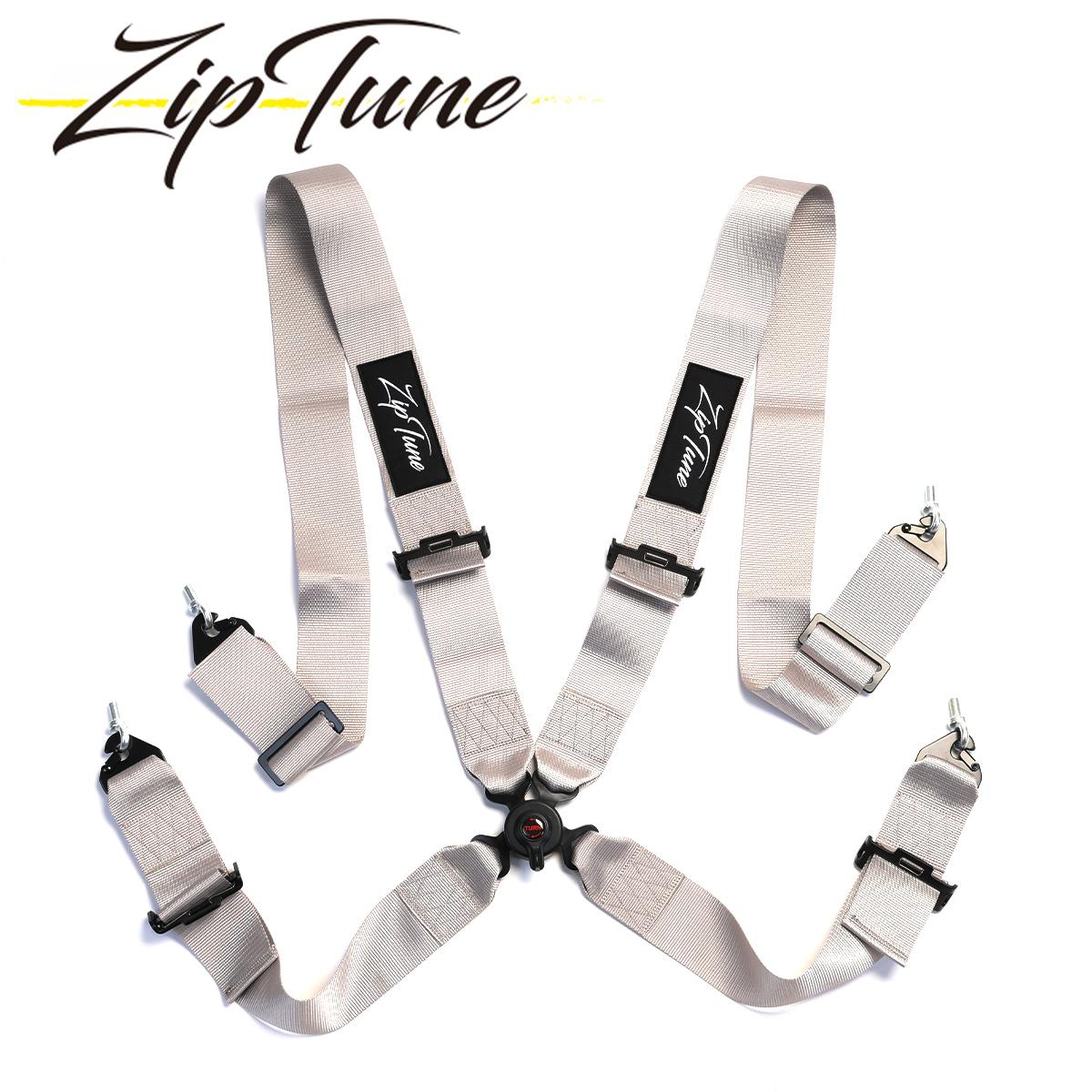 ZIPTUNE 4点式 レーシングハーネス シートベルト シルバー 銀 カムロック式 3イン...