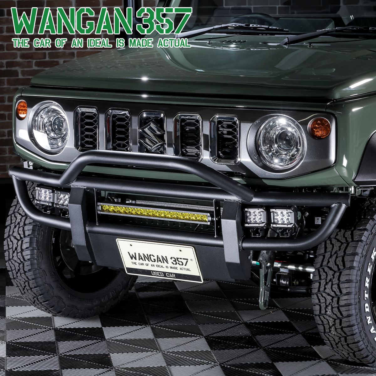 WANGAN357 ジムニーシエラ ジムニー ノマド JB74W JC74W フロントグリルガードバンパー ウインチマウント付 LEDワークライト付 スチール