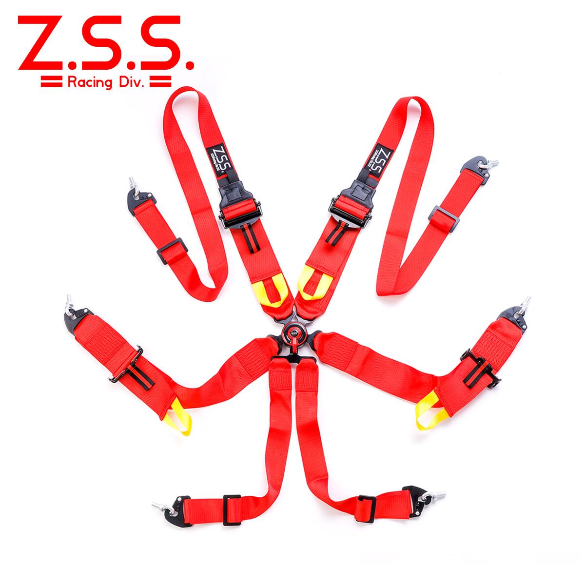 Z.S.S. レーシングハーネス 6点式 HANS対応 汎用 レッド 2インチ-3インチ肩ベルト レッドライン レーシングシートベルト ZSS