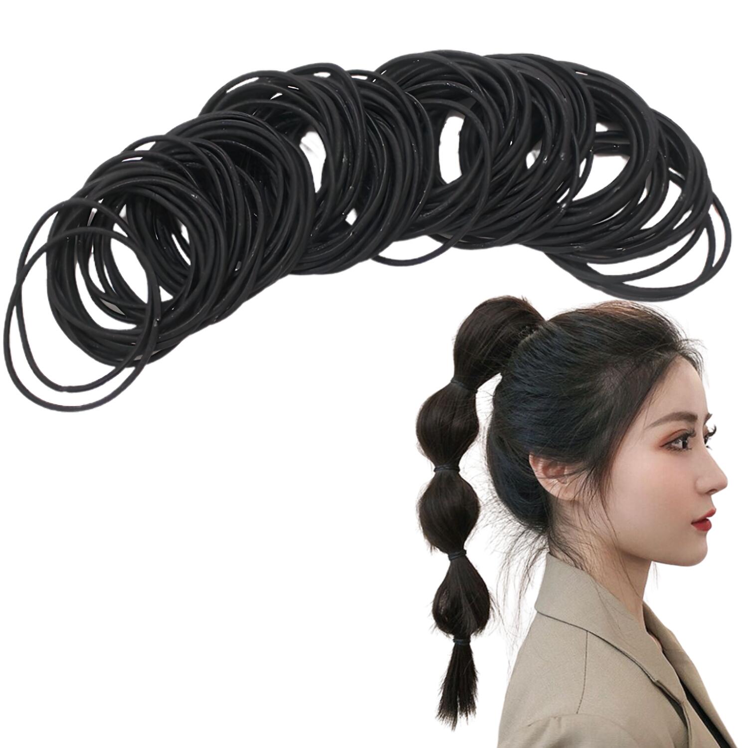 ヘアゴム 髪ゴム リングゴム 100本セット DIY 細め 太さ約2mm 直径 約3.9cm / 約4.3cm 大容量 選べるカラーが嬉しい大容量のヘアゴムセット 【選べるカラーが嬉しい大容量のヘアゴムセット】実用性の高いリングゴムは何本あっても困ることはありません。多用してくたびれたり、ついなくしてしまいがちな髪ゴムも大容量なら心配なくお使いいただけます。【使いやすい細めの髪ゴム】お子様の髪の毛にも使いやすいサイズのゴムのヘアバンドです。使わないときには手首につけておける絶妙な長さと太さ。シンプルだからこそ使いやすく、子どもからメンズ・レディースの大人まで、カジュアル・フォーマル問わず様々な場面でいつでも活躍するリングゴムです。【イベント時のお揃いヘアにも最適】ヘアアレンジをするときにはもちろん、スポーツなどアクティブな場面でも重宝する髪留め。お友達やご家族とのシェアもできる大容量でコスパも抜群！【学校・会社・おでかけに幅広く便利！】受験や面接、アルバイト、会社勤めの方など、きちんとした場面での使用はもちろん、DIYやハンドメイドアクセサリーを製作する方にはパーツとしてもおすすめ！ヘアゴムとしてだけではなく、開封した袋の開け口を閉じたり、配線・コードのまとめなど、ライフハックでも役立ちます。【サイズ】太さ：約2mm、ブラック直径：約4.3cm、韓流ミックス/マカロン/キャンディ 直径：約3.9cm 5
