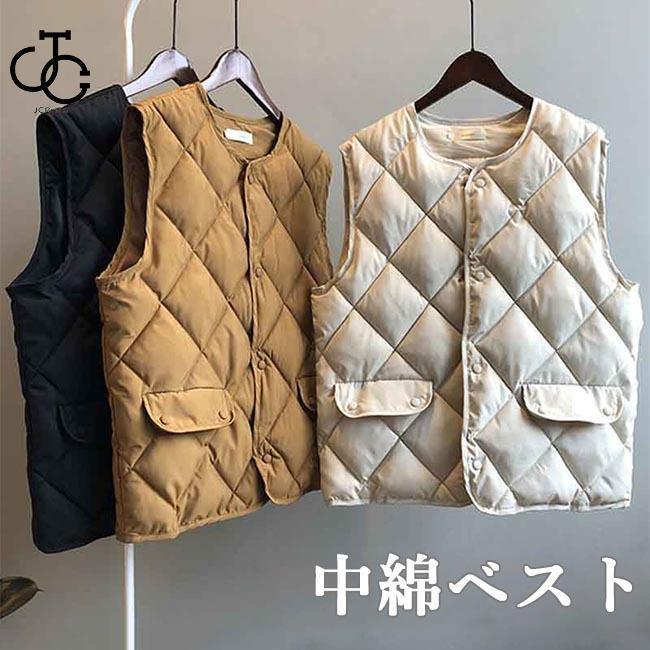 樂天商城 - ベスト キルティング レディース 中綿ベスト ジレ 厚手 キルティングベスト 冬 アウター 袖無し ジレベスト 中綿 ノーカラー 厚手ベスト