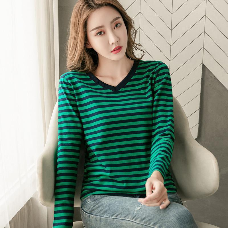 tシャツ レディース 長袖 ストライプ Vネック かわいい おしゃれ インナー シンプル 部屋着 ゆったり ..